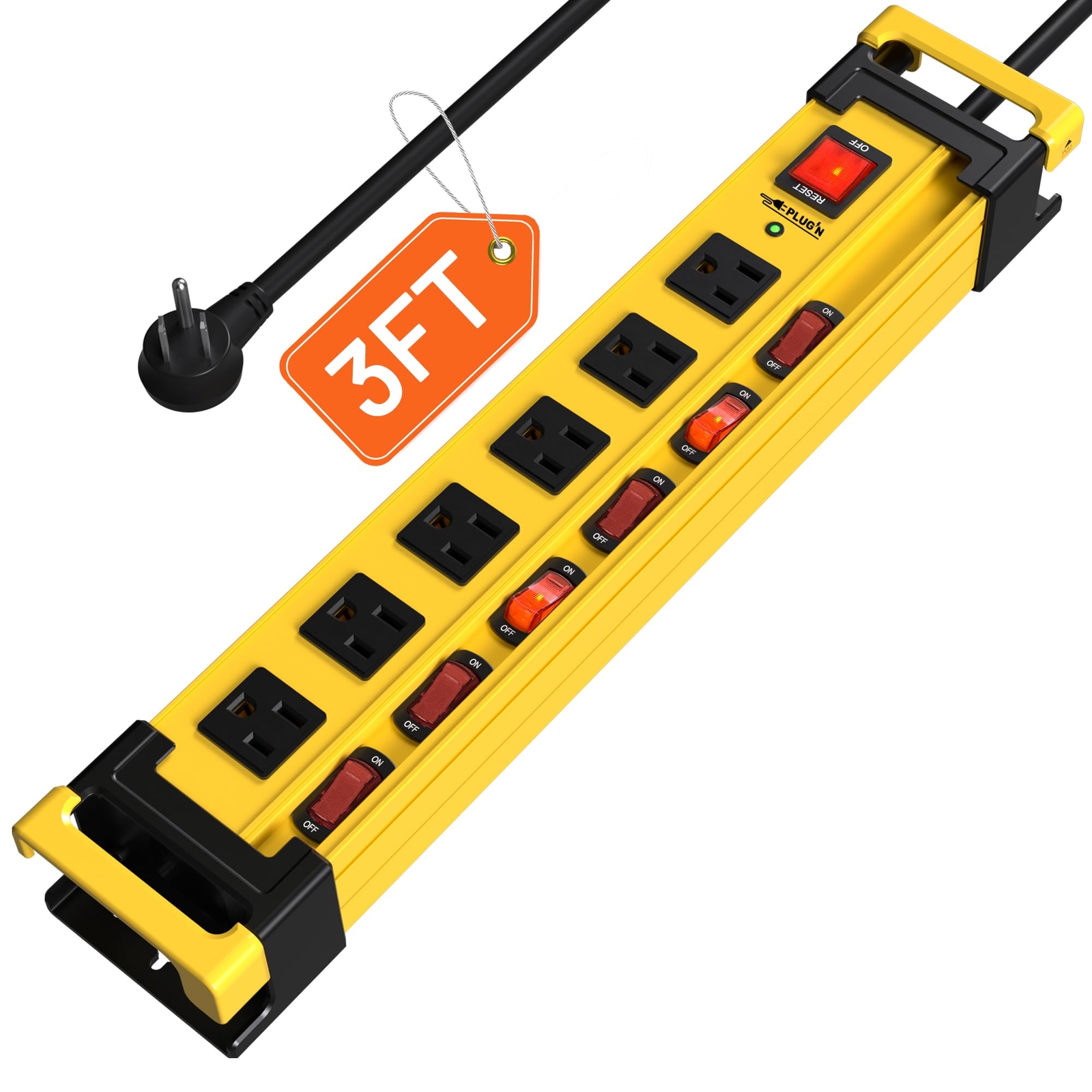 Power Strip Surge Protector 2700J Individual Switches 3FT 6 Outlets Mountable