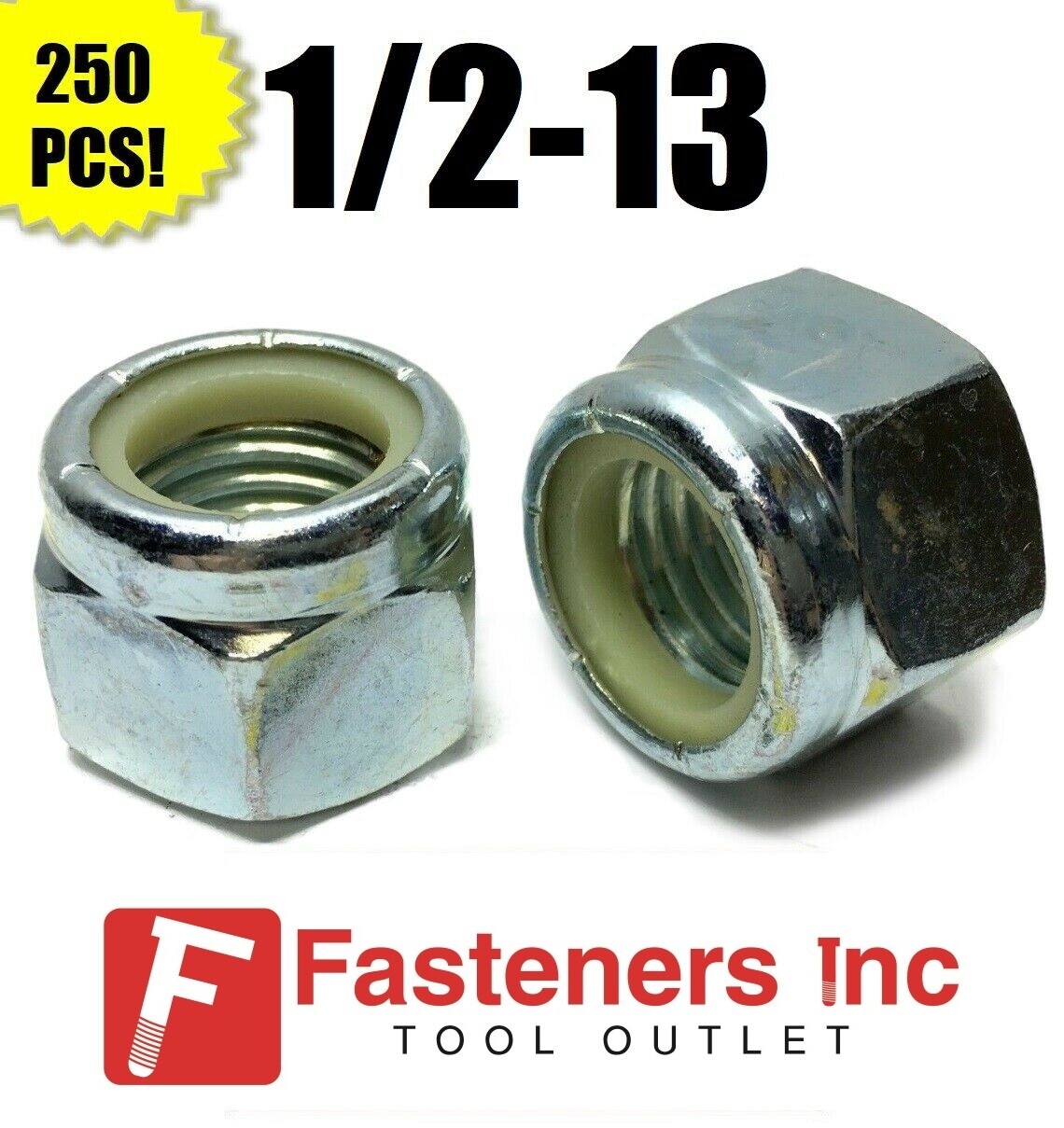 (Qty 250) 1/2-13 Nylon Insert Lock Nuts Nylock Zinc Plated (250 Pieces Total)