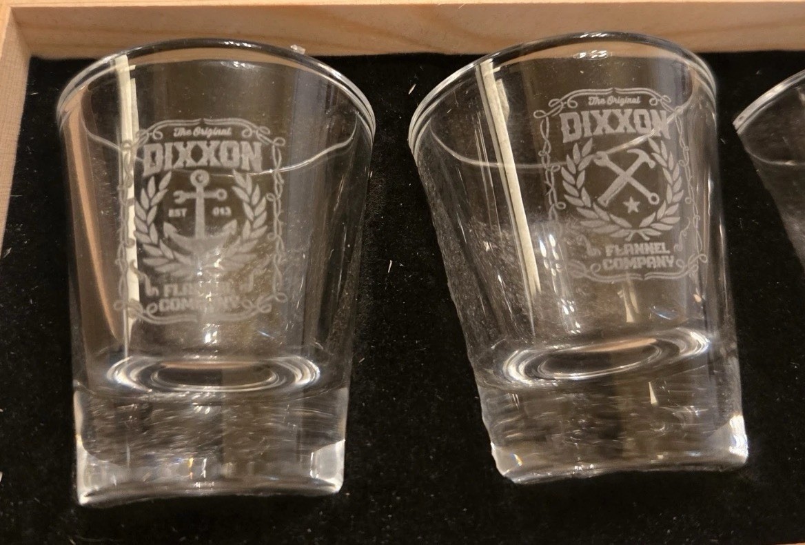 Dixxon Flannel Co ROUND SHOT GLASS SET of 4 SOLD OUT NIB