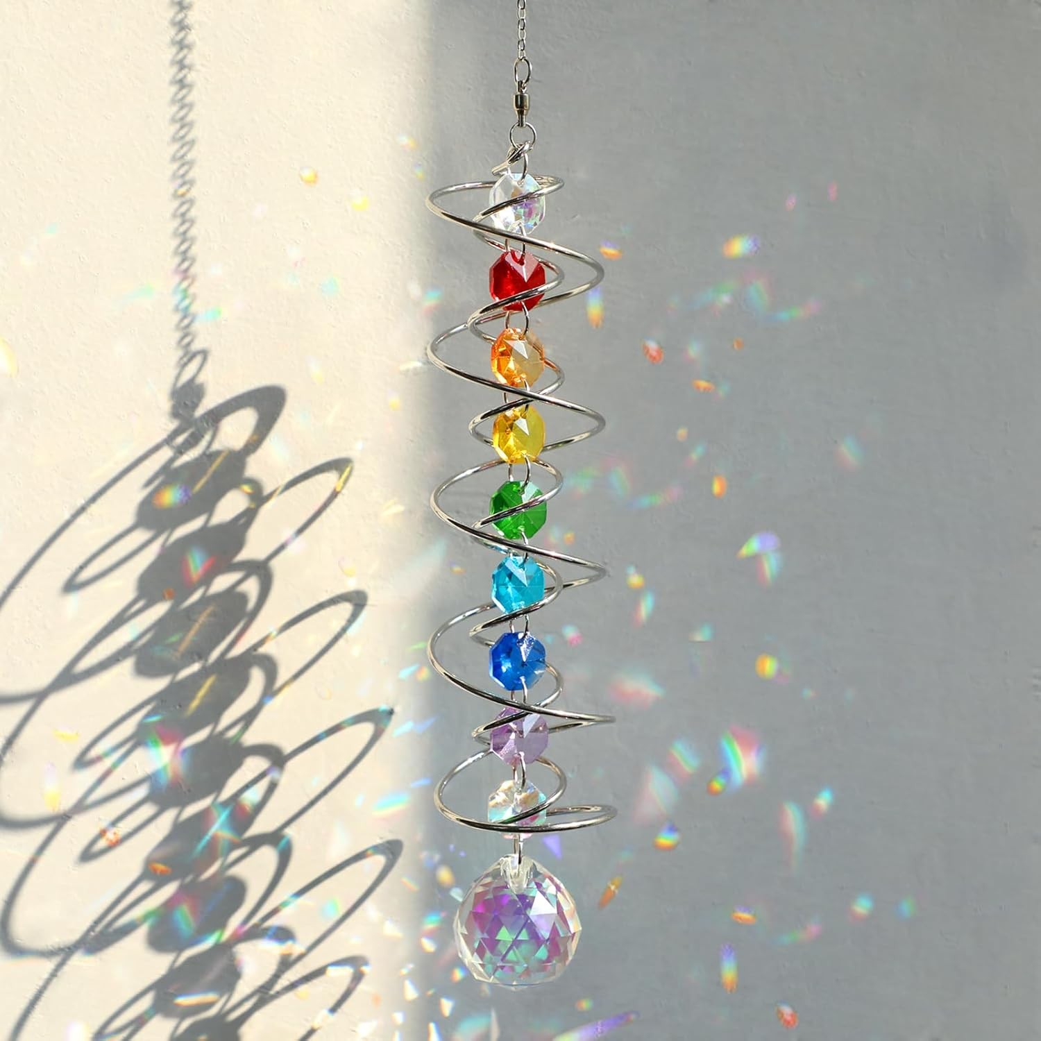 Crystal Suncatcher Wind Spinner with Chakra Beads for Home & Garden Decor