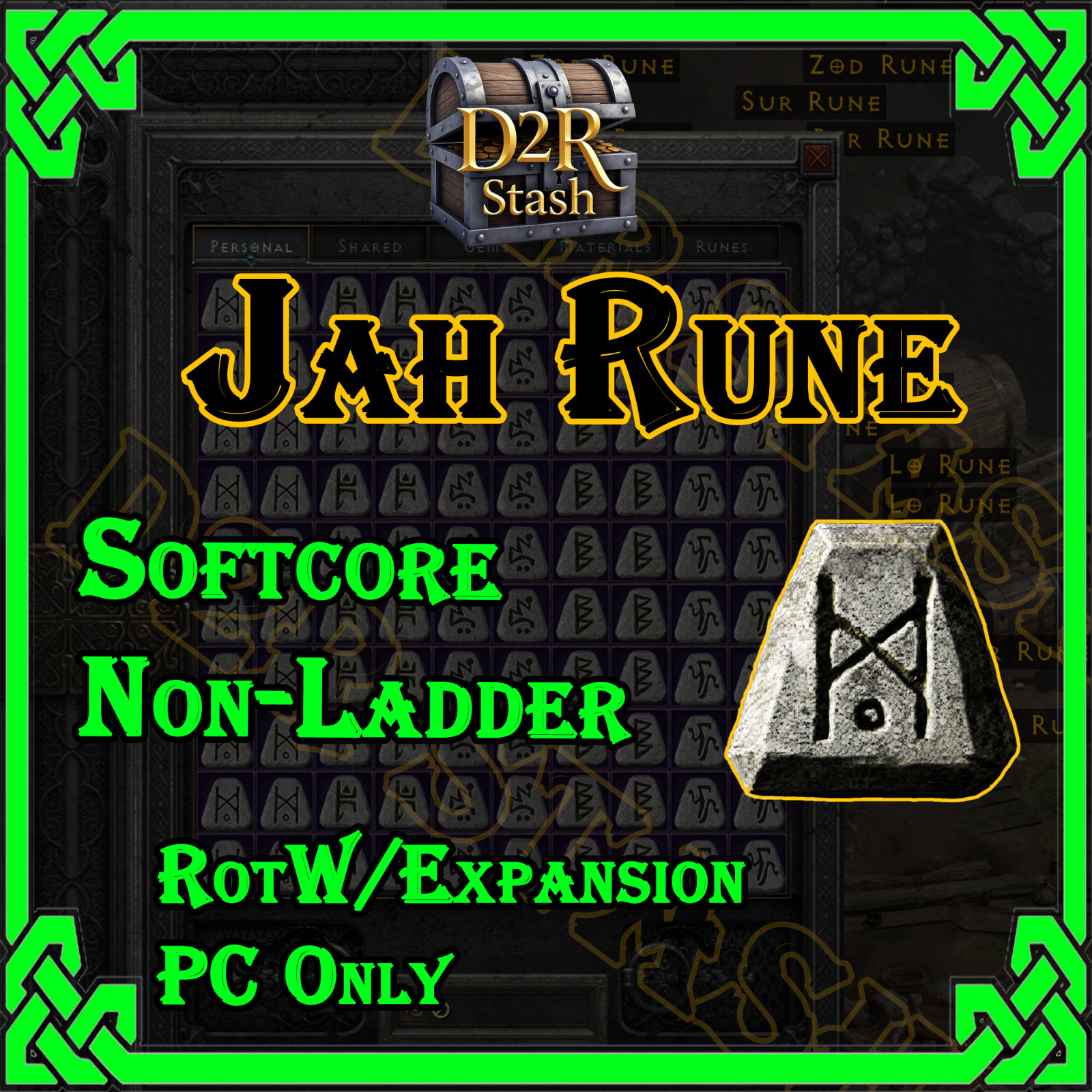 Jah Rune - Diablo 2 Resurrected Expansion RoTW D2r Non Ladder Softcore PC only