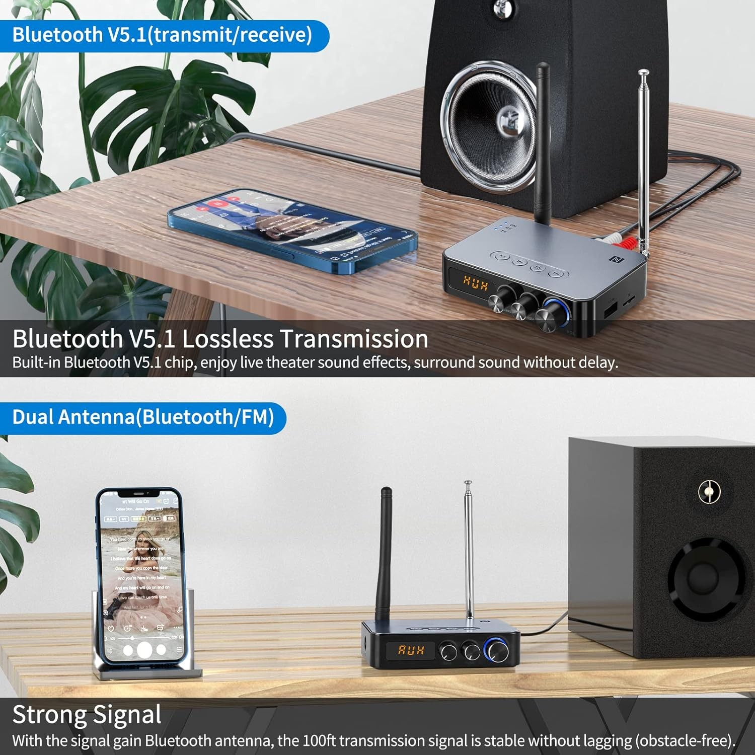 3-in-1 Bluetooth 5.1 Transmitter Receiver Long Range Adapter for TV Home Stereo