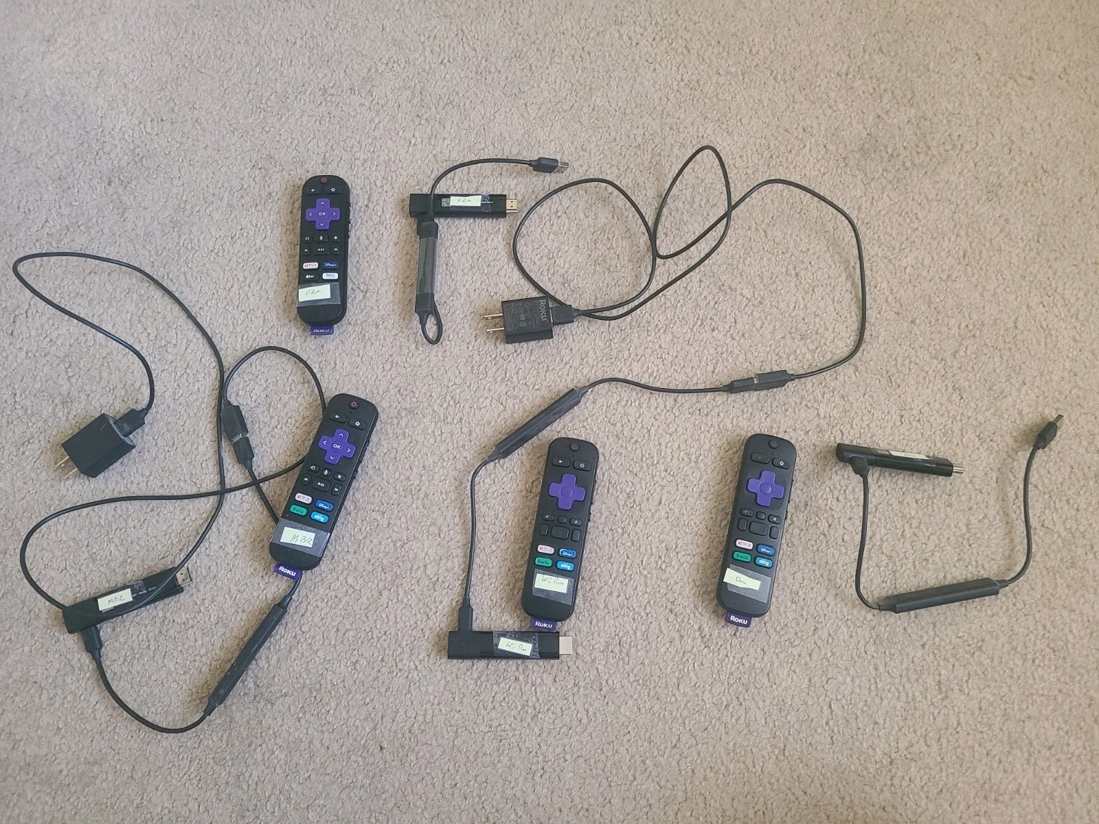 4 Roku 3810x Streaming Sticks Plus 4 Roku Remotes, Cables