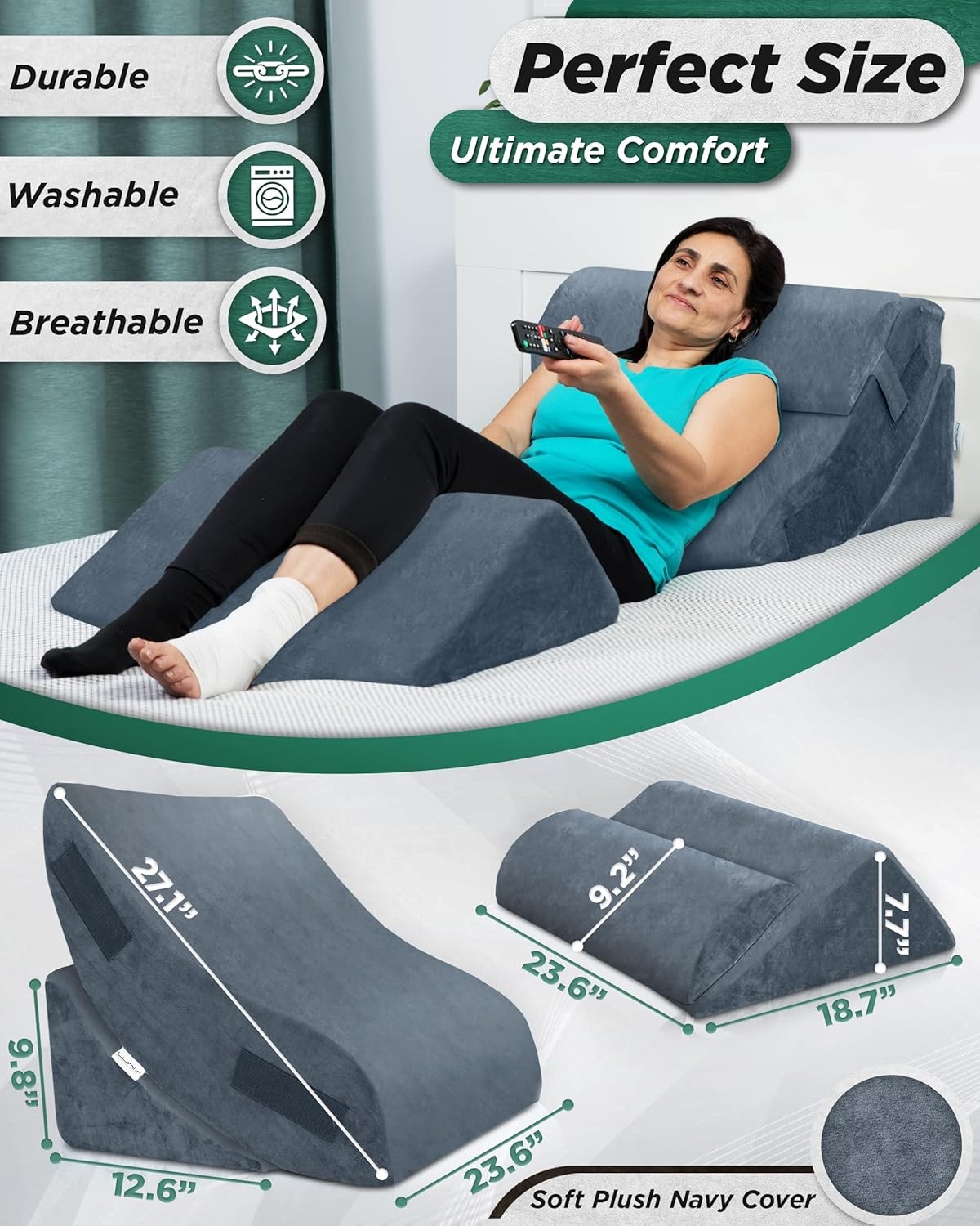 Orthopedic Memory Foam Wedge Pillow Set for Post Op Recovery
