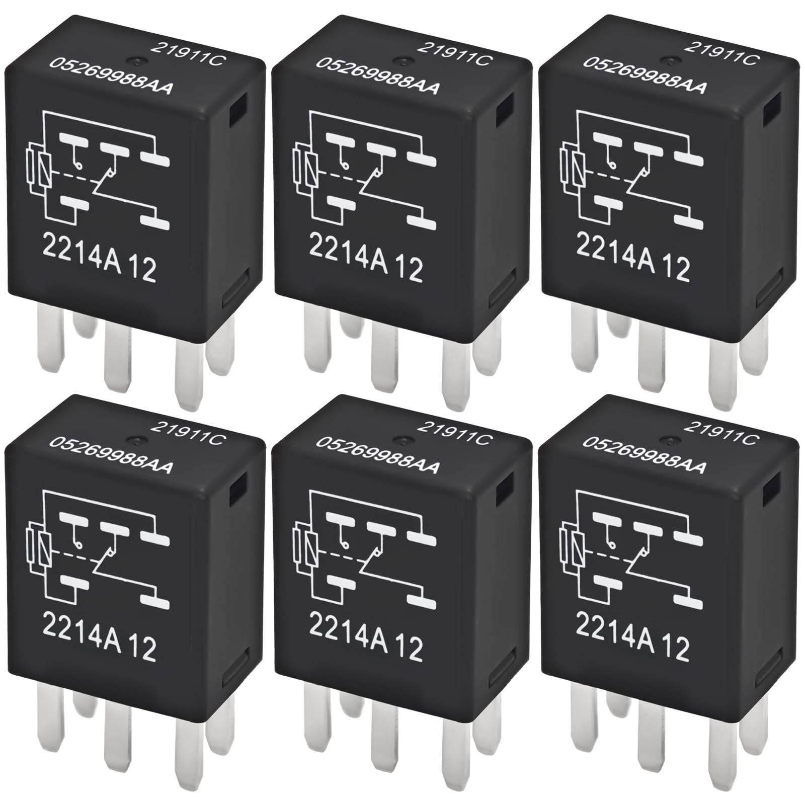 Relay 05269988AA 21911C (Pack of 6), 5 Pins 12V 10A Automotive Multipurpose...