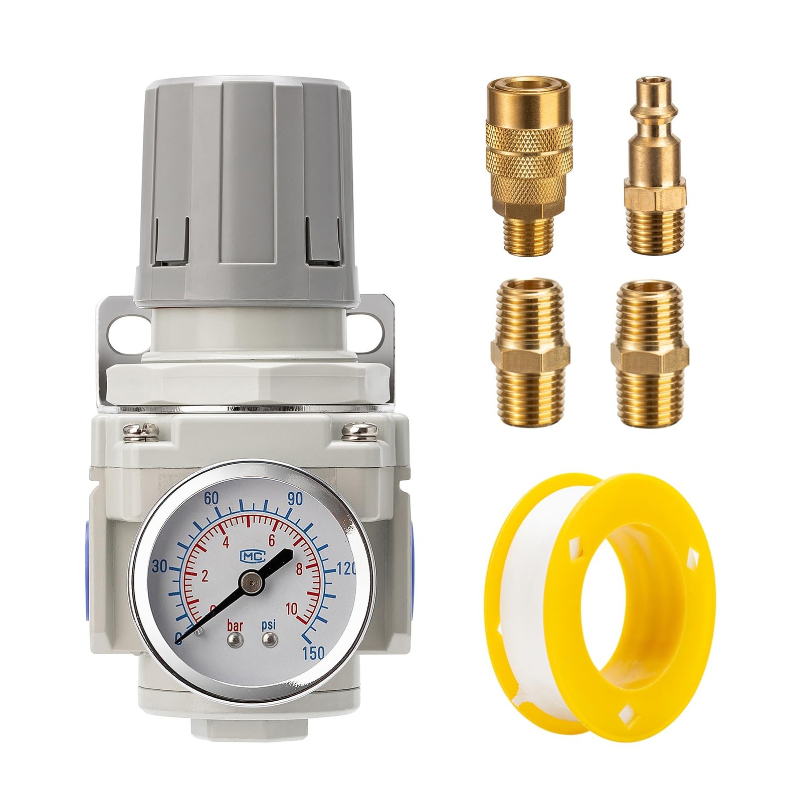 Industrial Air Pressure Regulator 3/8" NPT, 0-150 PSI Adjustable,Construction...