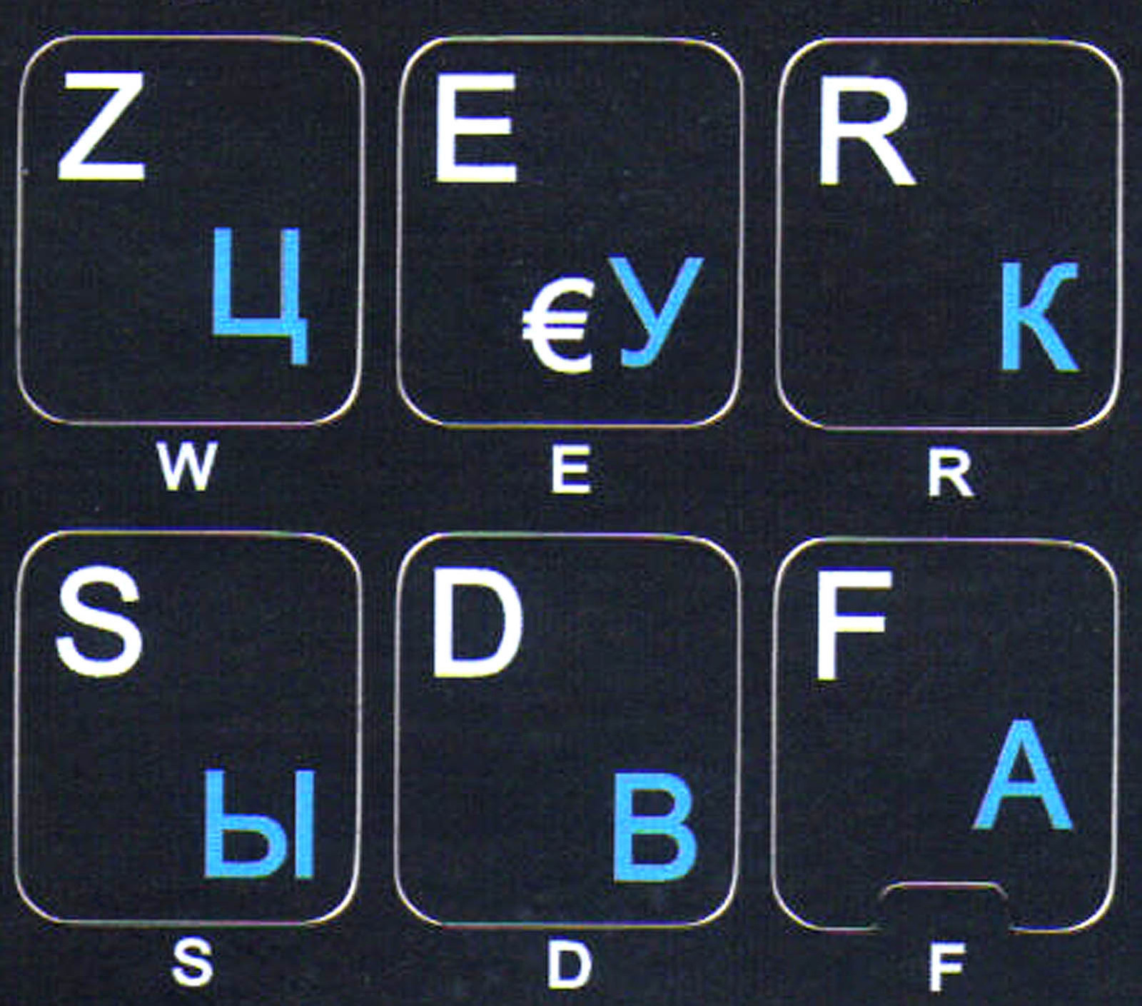 RUSSIAN-FRENCH AZERTY KEYBOARD STICKER NON TRANSPARENT BLACK FOR COMPUTER