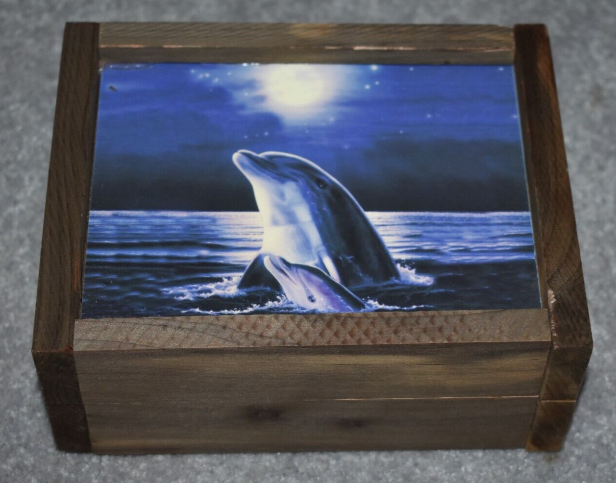 #4047 DOLPHINS KEEPSAKE, JEWELRY, DECOR WOOD CEDAR BOX