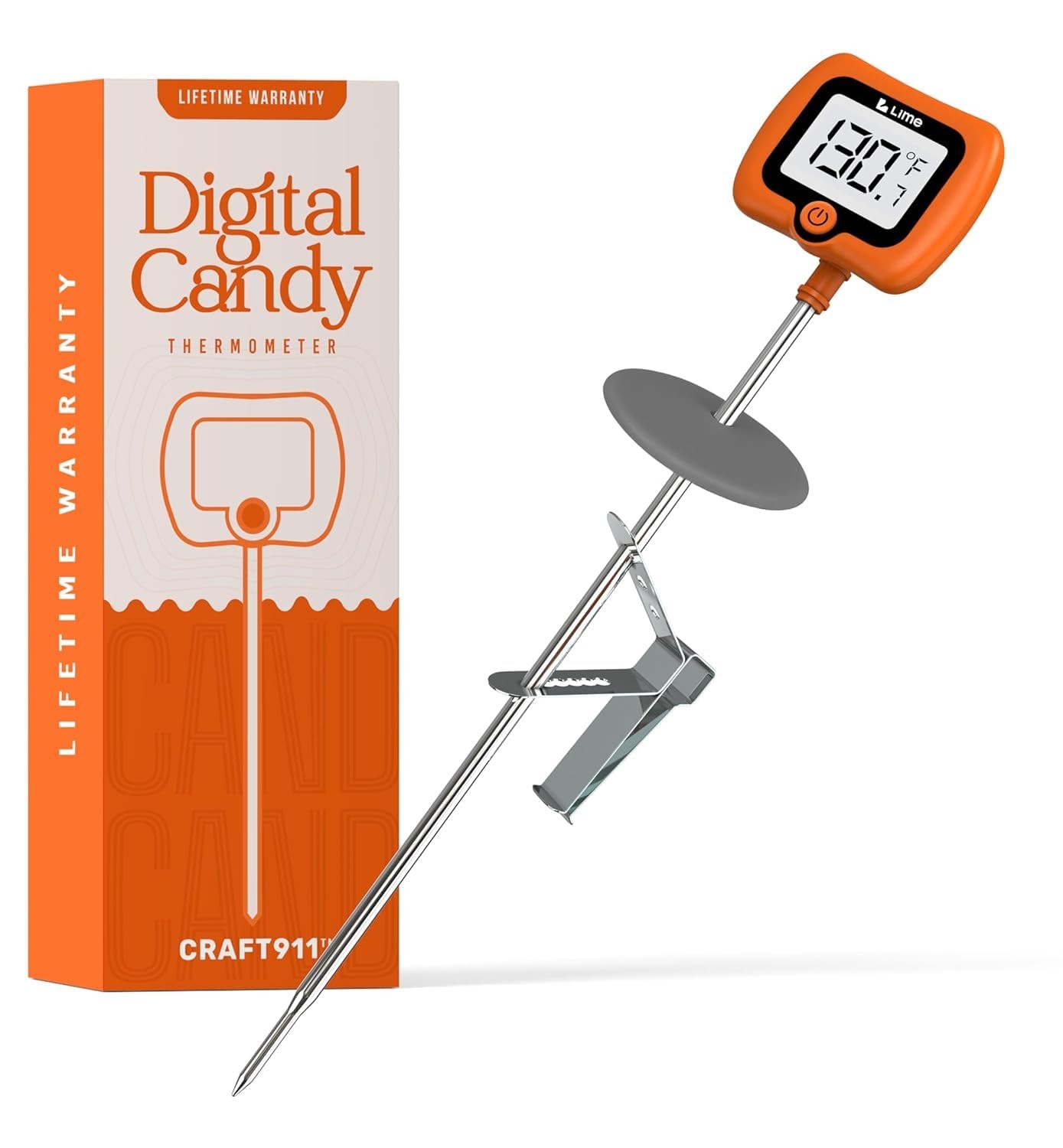 Digital Candy Thermometer with Pot Clip, 10" Long Stainless Steel Probe, Inst...