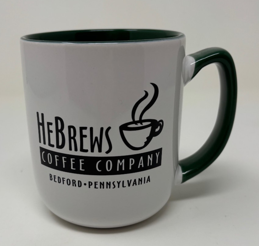 HeBrews Coffee Company Bedford Pennsylvania White & Green Coffee Mug