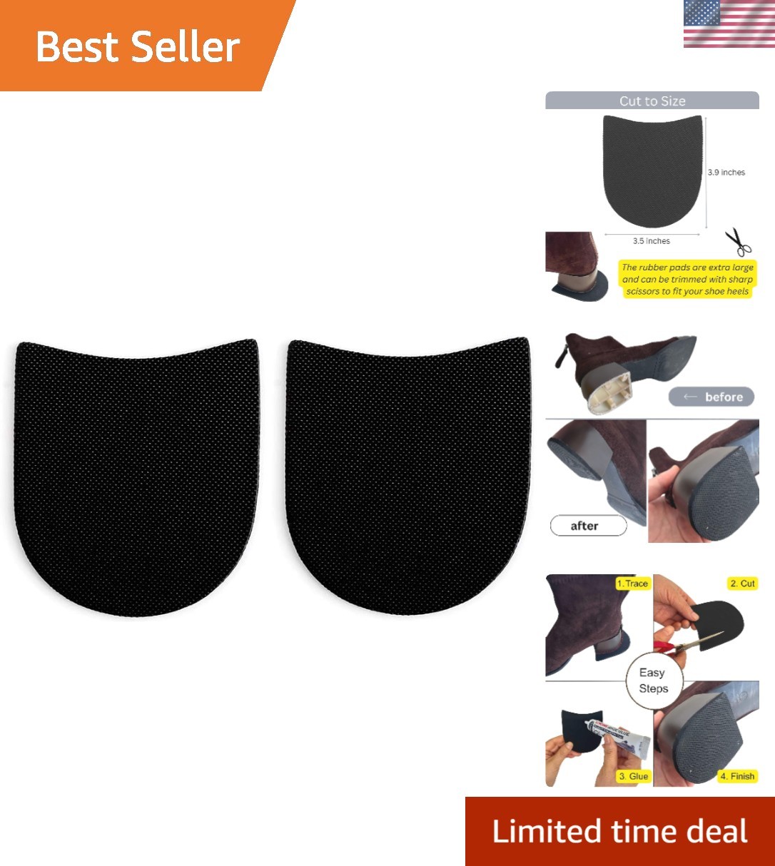 Lightweight Extra Large Heel Repair Pads - 4mm Anti-Slip Rubber for Lasting Use