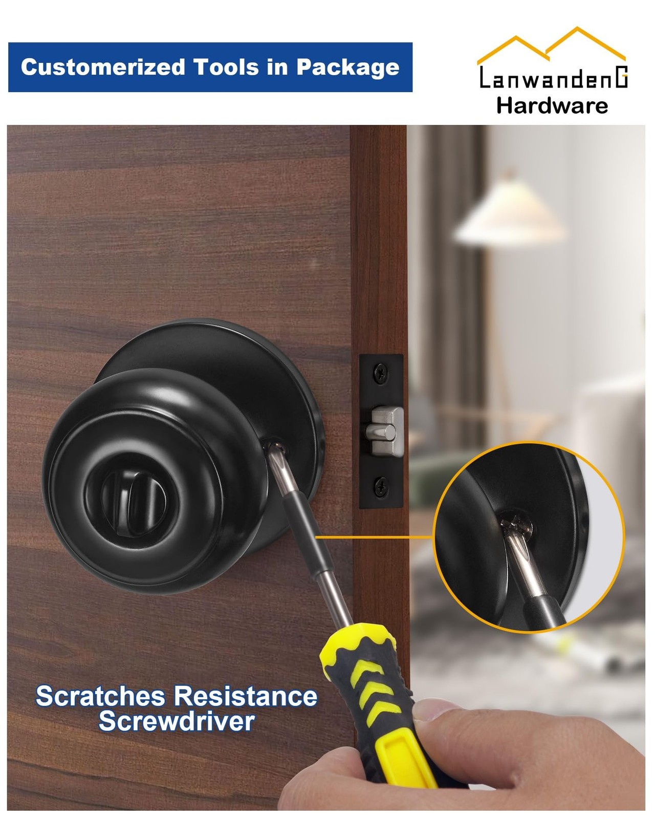 (2 Pack) Entry Door Knobs with Lock and Keyed Alike, Interior/Exterior Flat B...