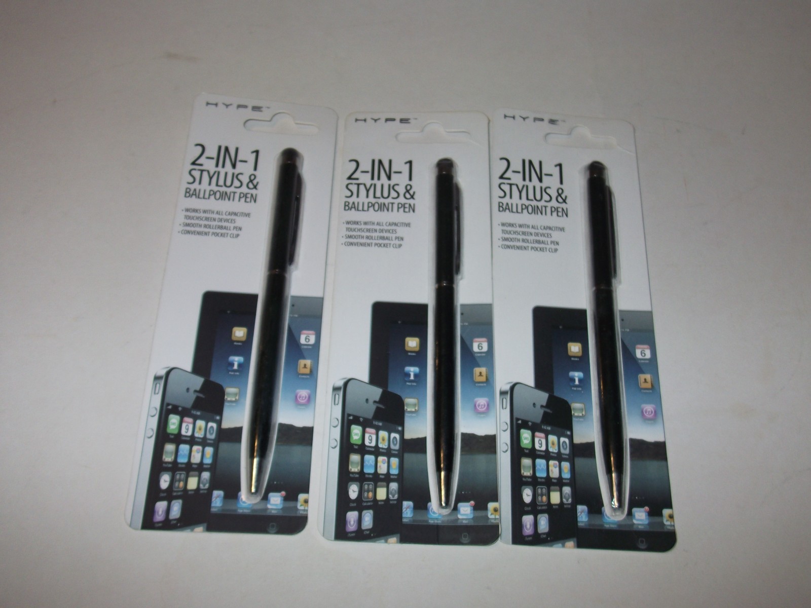 Hype 2 in 1 Stylus Ballpoint Pen Touchscreen Rollerball Pocket Clip Lot 3 Gift