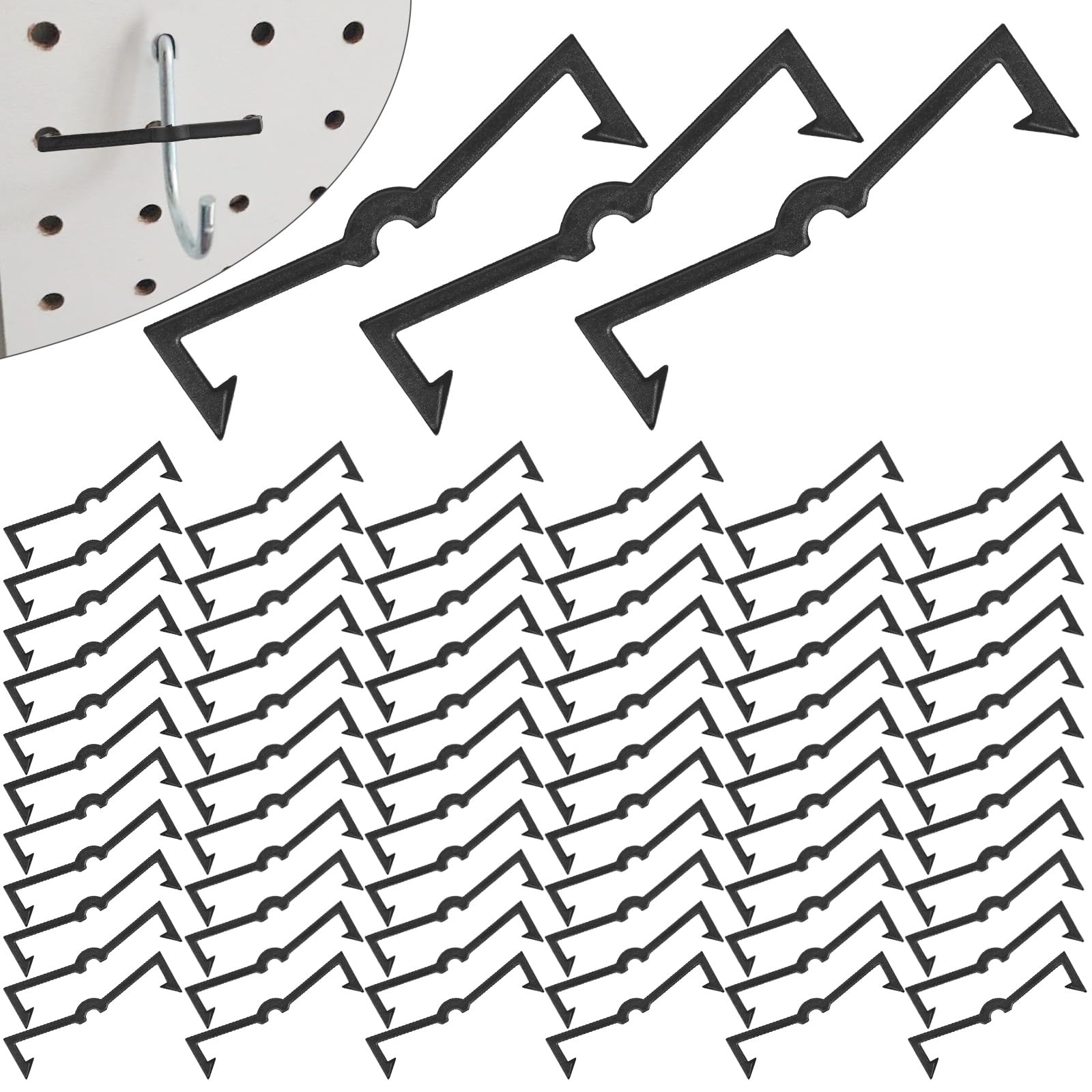 AccEncyc Black Peg Locks Plastic Pegboard Hook 60 Pcs,