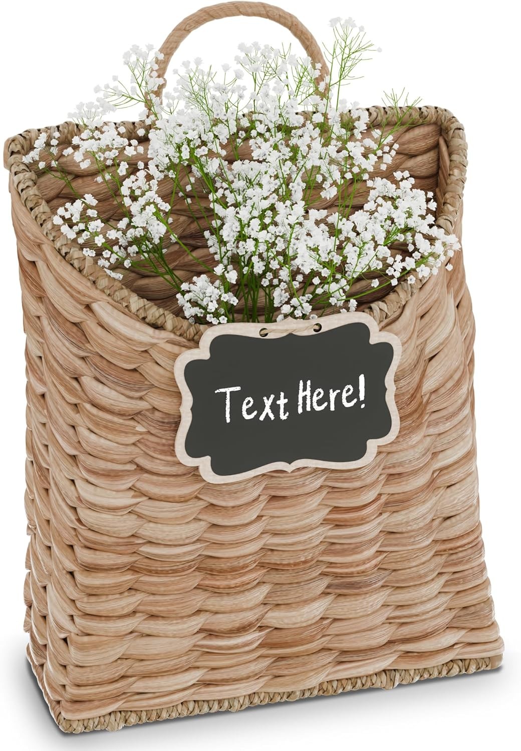 Boho Woven Wall Hanging Basket – Water Hyacinth Flat Back Basket for Front Doo