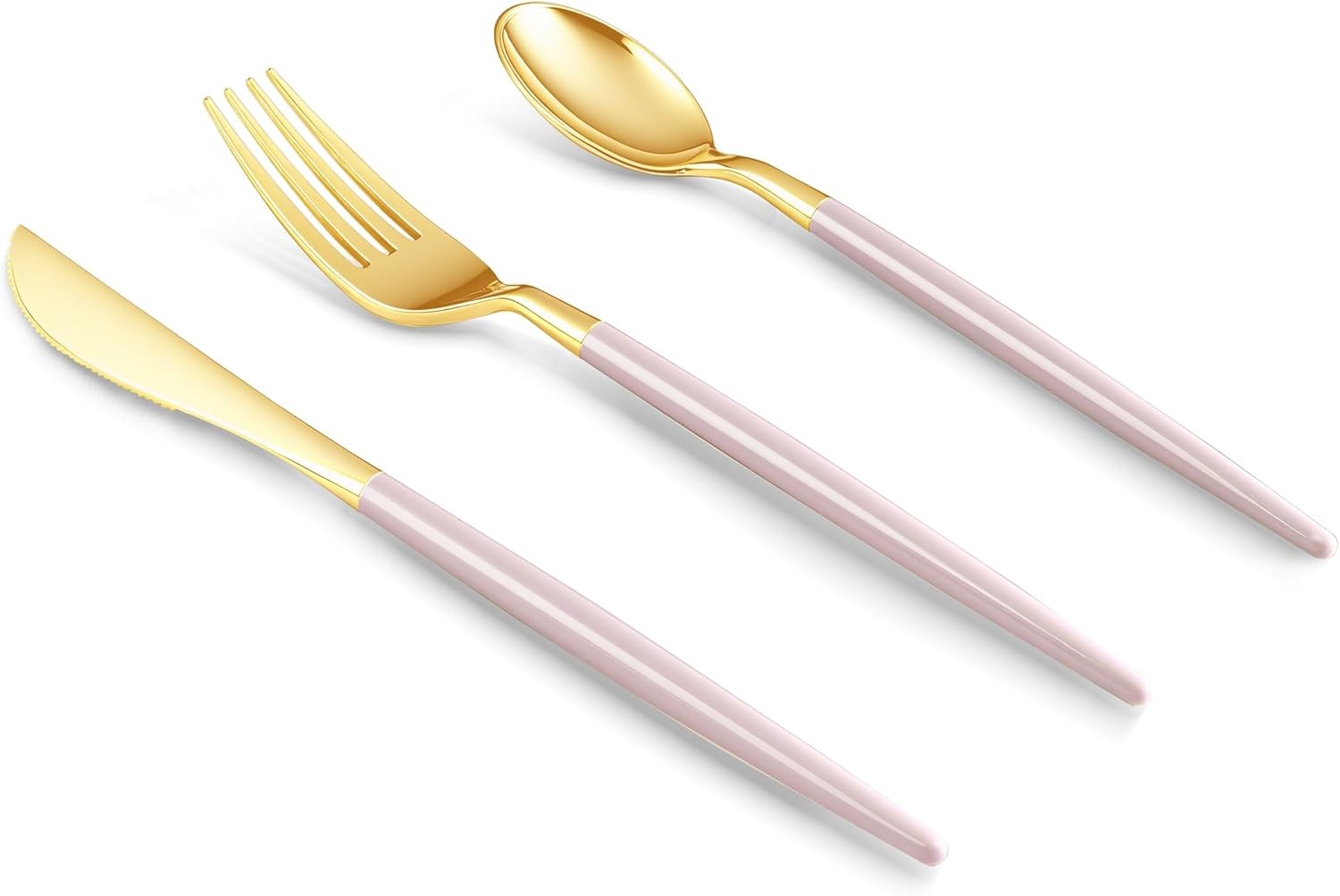 lu Pink Gold Plastic Utensils for 50 Guests, Gold Disposable