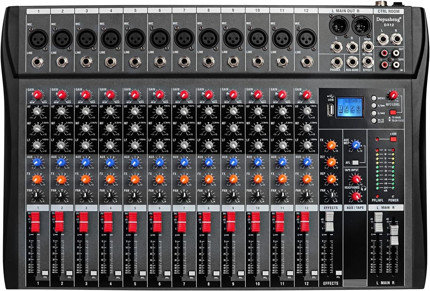 Compact 12-Channel DJ Mixer with USB Interface & Bluetooth Streaming Capability
