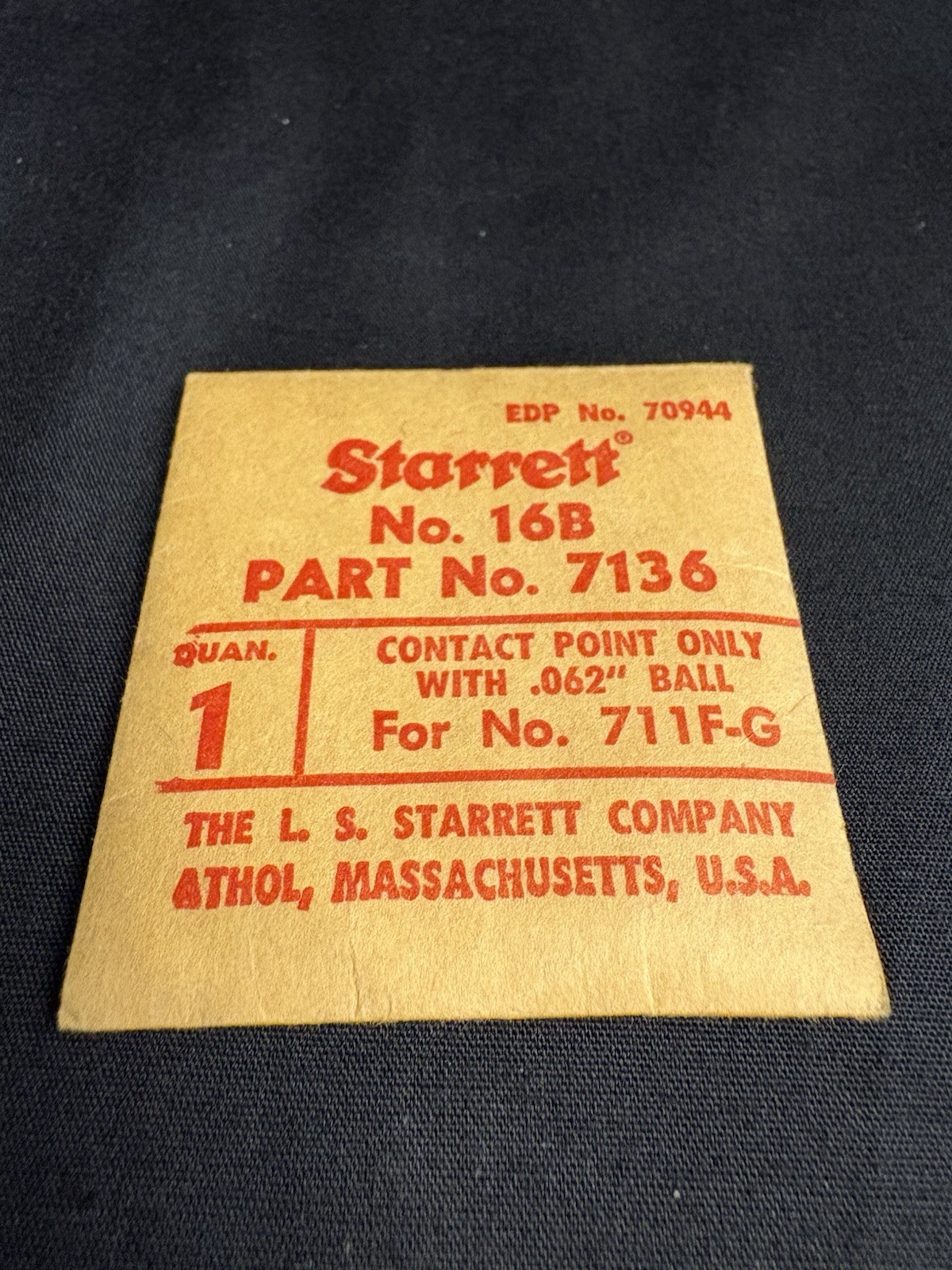 Starrett no.16B #7136 Carbide Contact Point  711F-G Dial Indicator
