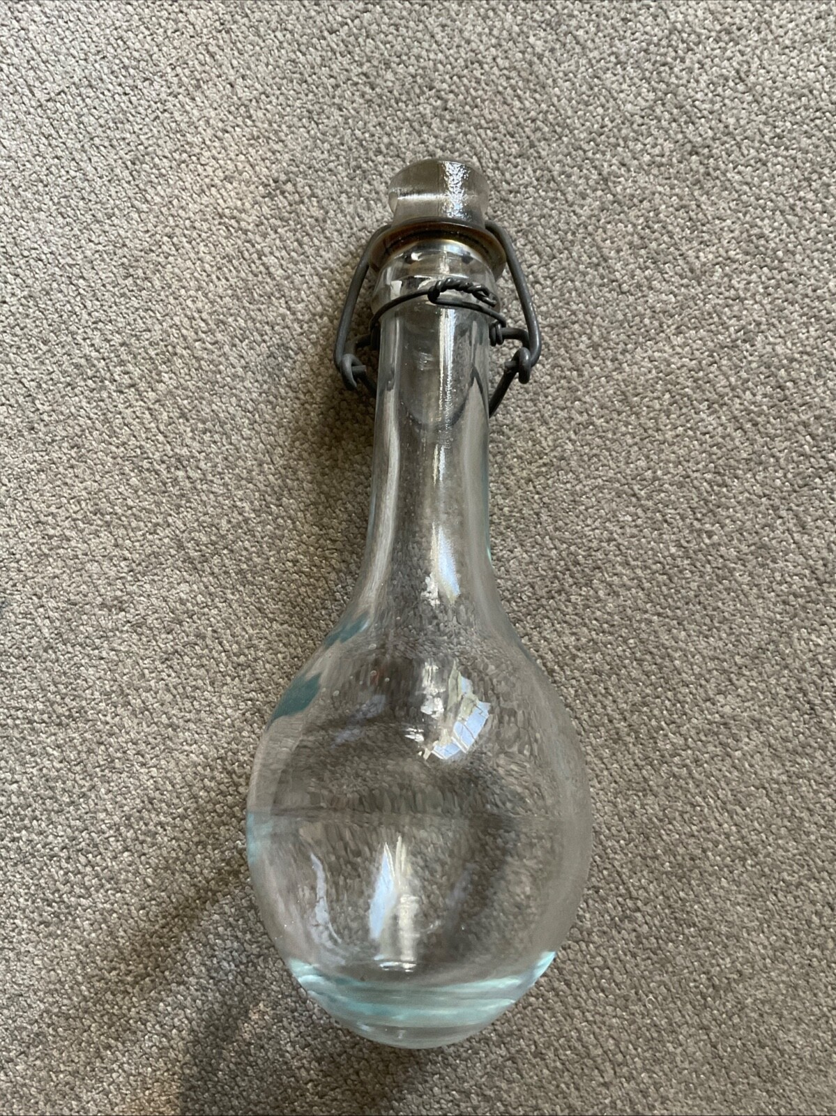 Vintage Round Bottom Laboratory Mixing Bottle with Glass Stopper Wire Bail 7.5”