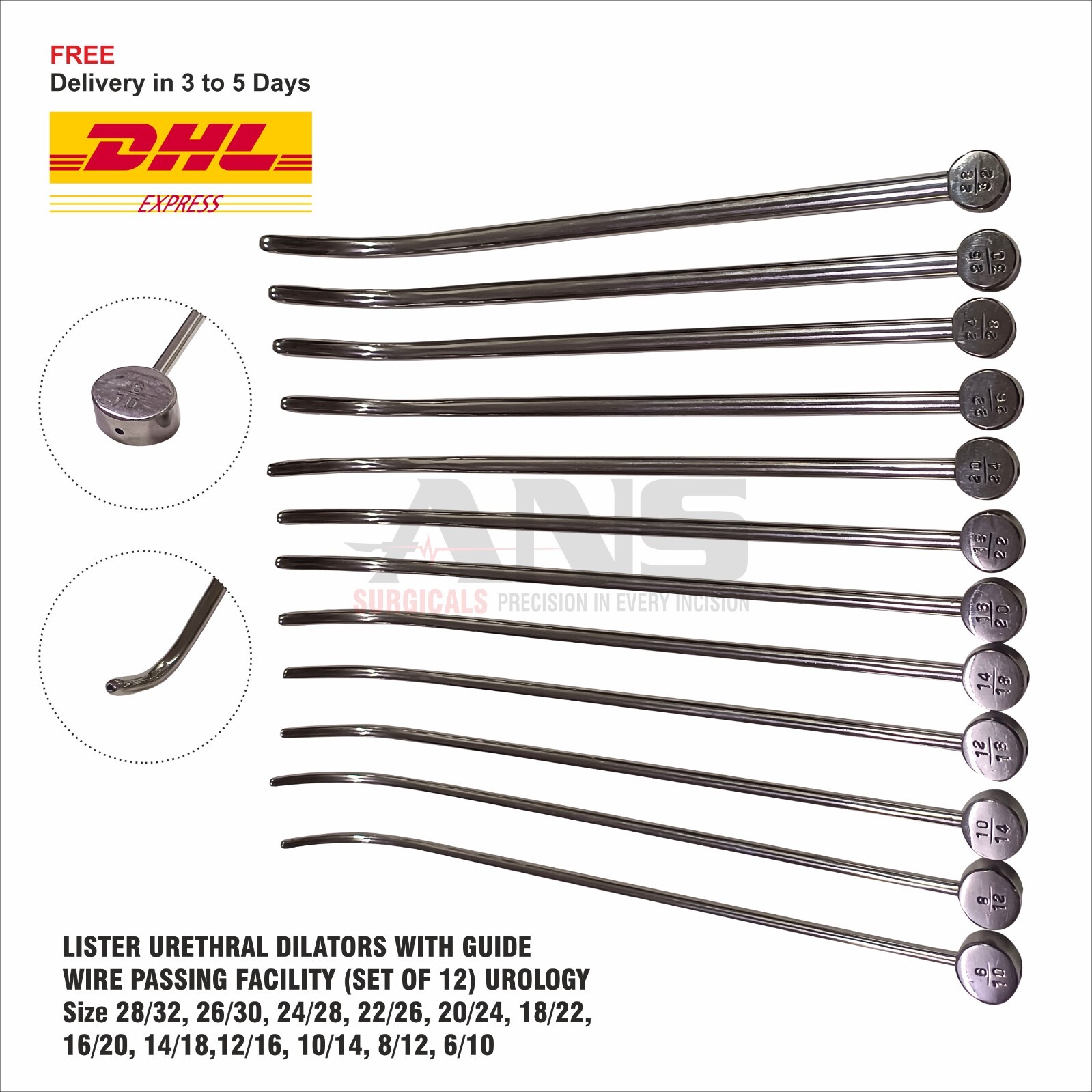 ANS  Urethral Dilators With Guidewire Passing Facility (Set of 12) Urology
