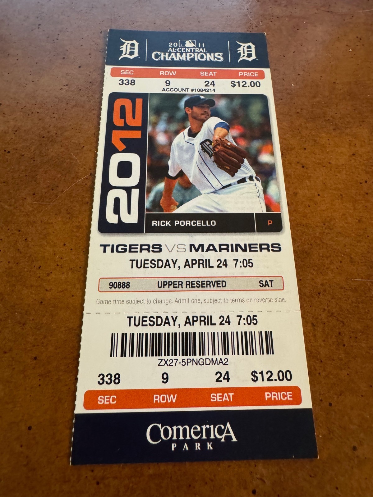 2012 Detroit Tigers Seattle Mariners Full Baseball Ticket Ichiro Suzuki 3 Hits