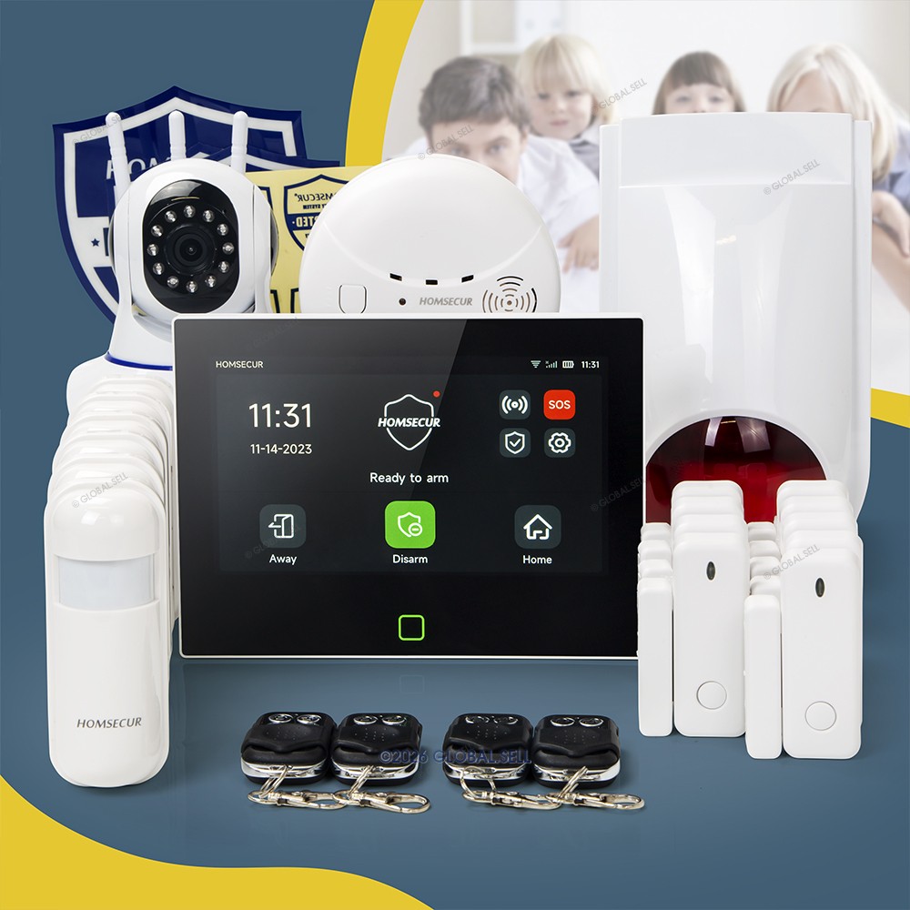 HOMSECUR Smart WIFI 4G SMS Alarm System With Danger Sensor Flash Siren IP Camera