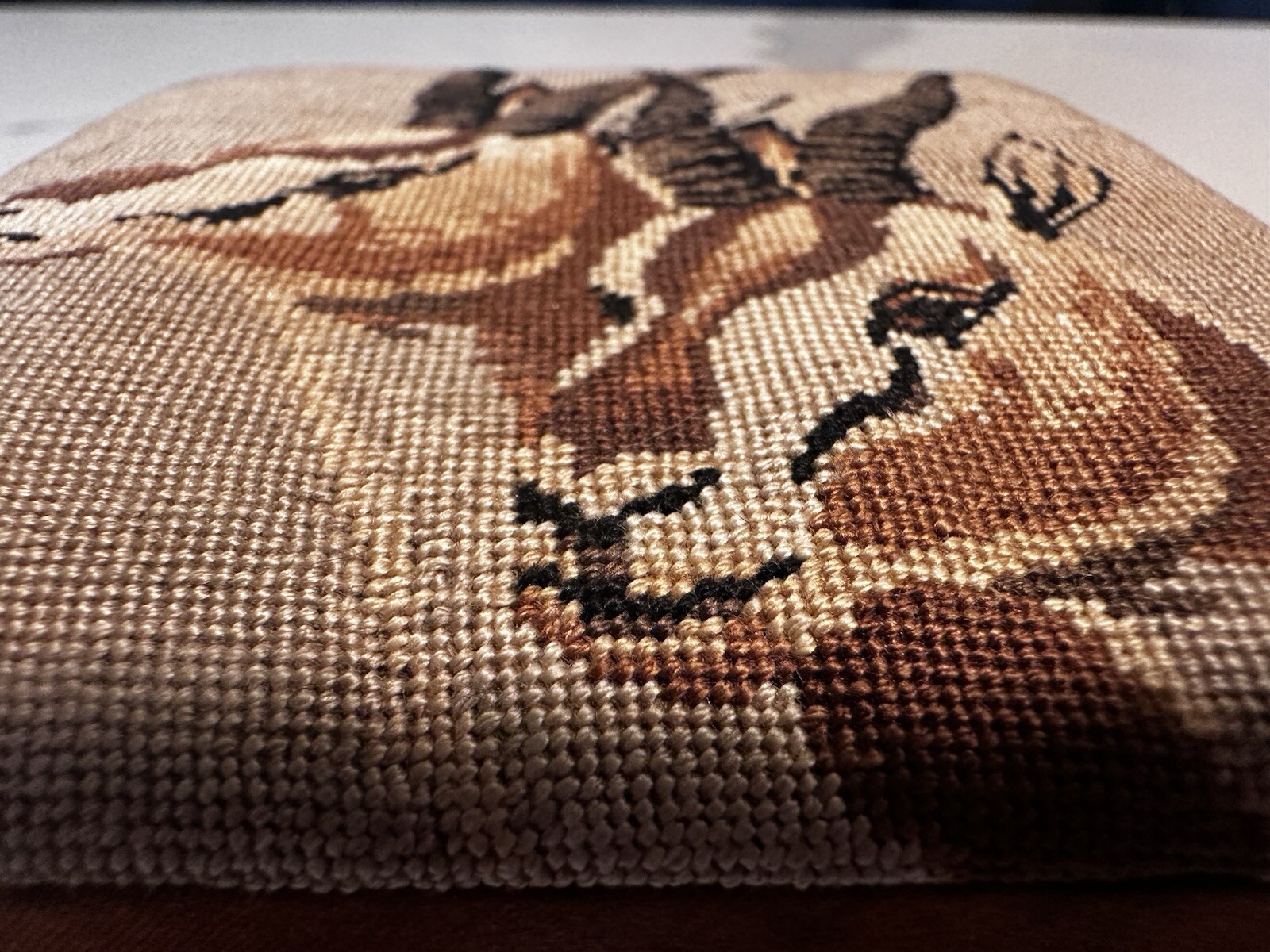 Vintage Tapestry Satin Antelope Trinket Box 4" Wide 2" Tall Hand Made