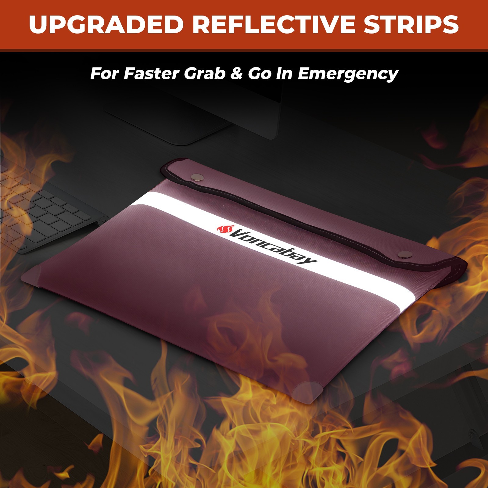 6400℉ Fireproof Document Bag Pink Waterproof Reflective Strip 14.2"x11" Safe