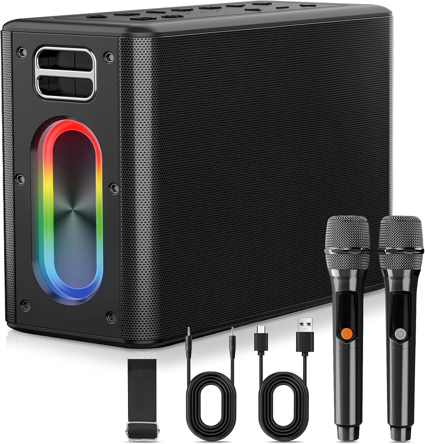 Karaoke Machine with Two Wireless Microphones, Powerful Portable Bluetooth Speak