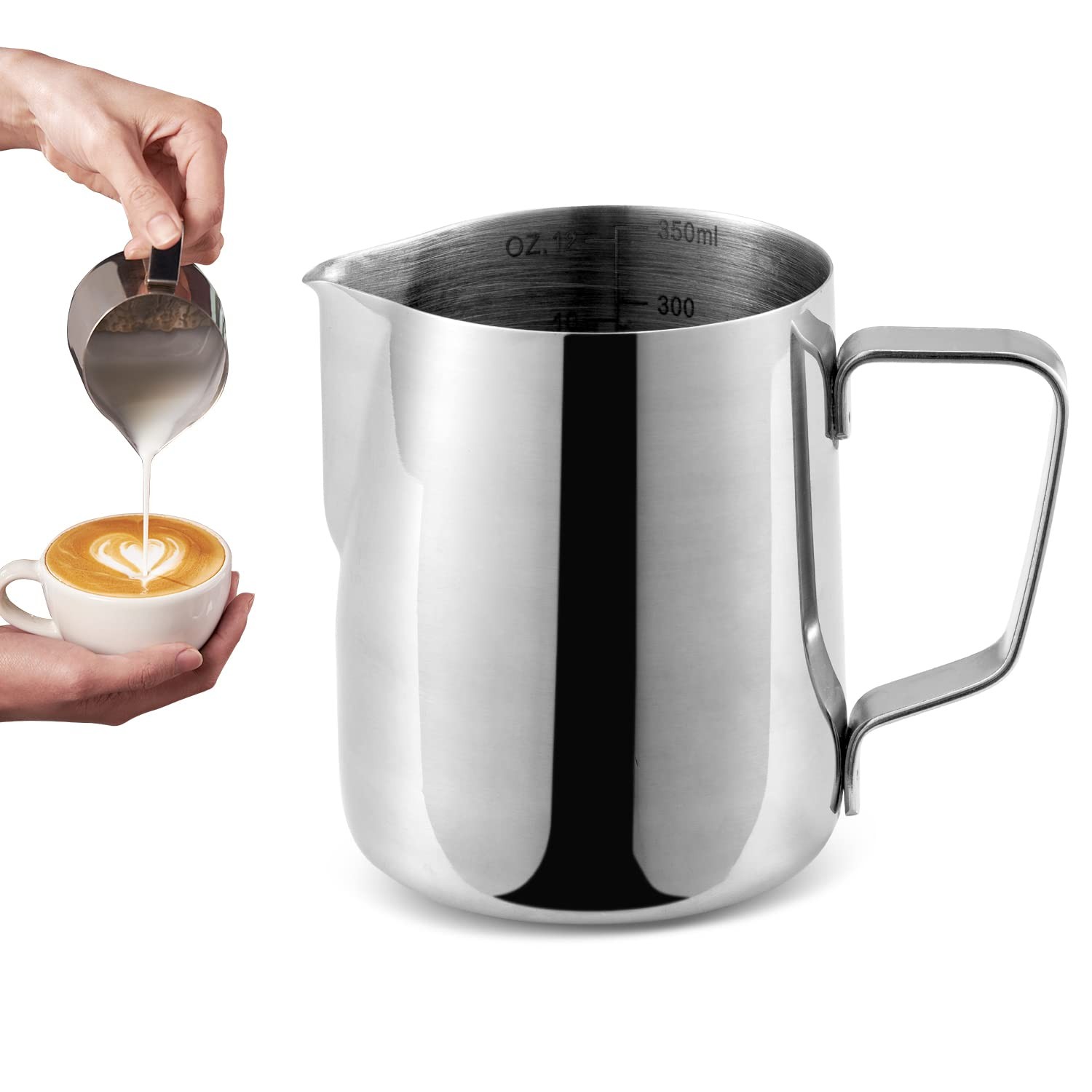 Milk Frothing Pitcher 12 Oz Milk Hand Held Frother Steamer Pitcher Jug Cup Stain