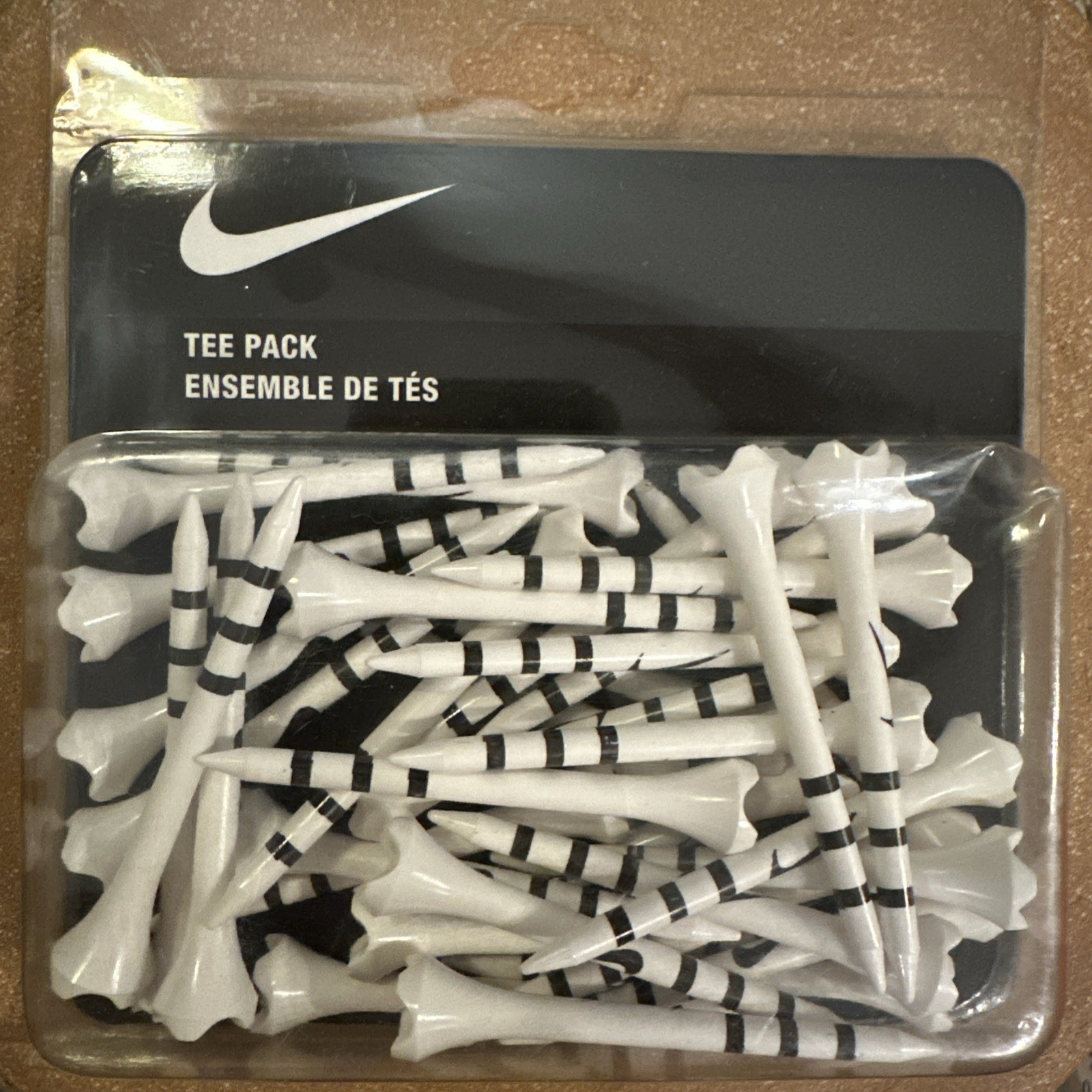 Brand New Nike Golf Tee Pack - Plastic - RARE - Swoosh - 3 Stripe Design