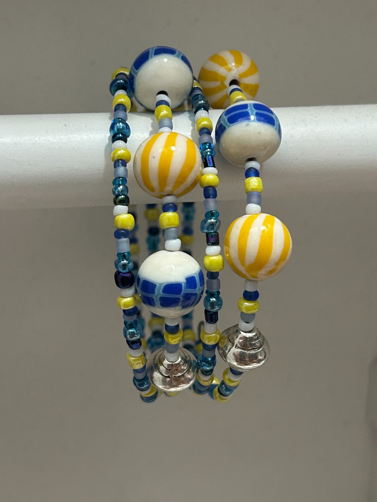 Polymer Clay Bead & Seed Bead Wrap Bracelet 23022 - Blue / Yellow