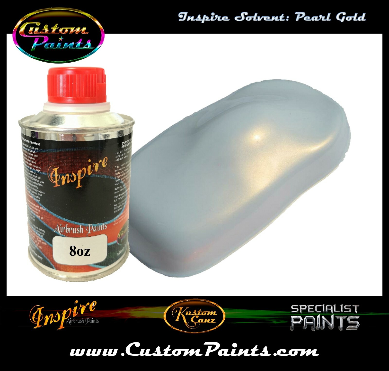 INSPIRE AIRBRUSH PEARL GOLD 8oz (SOLVENT), CUSTOM PAINT, HOK, ARTIST, HOT ROD