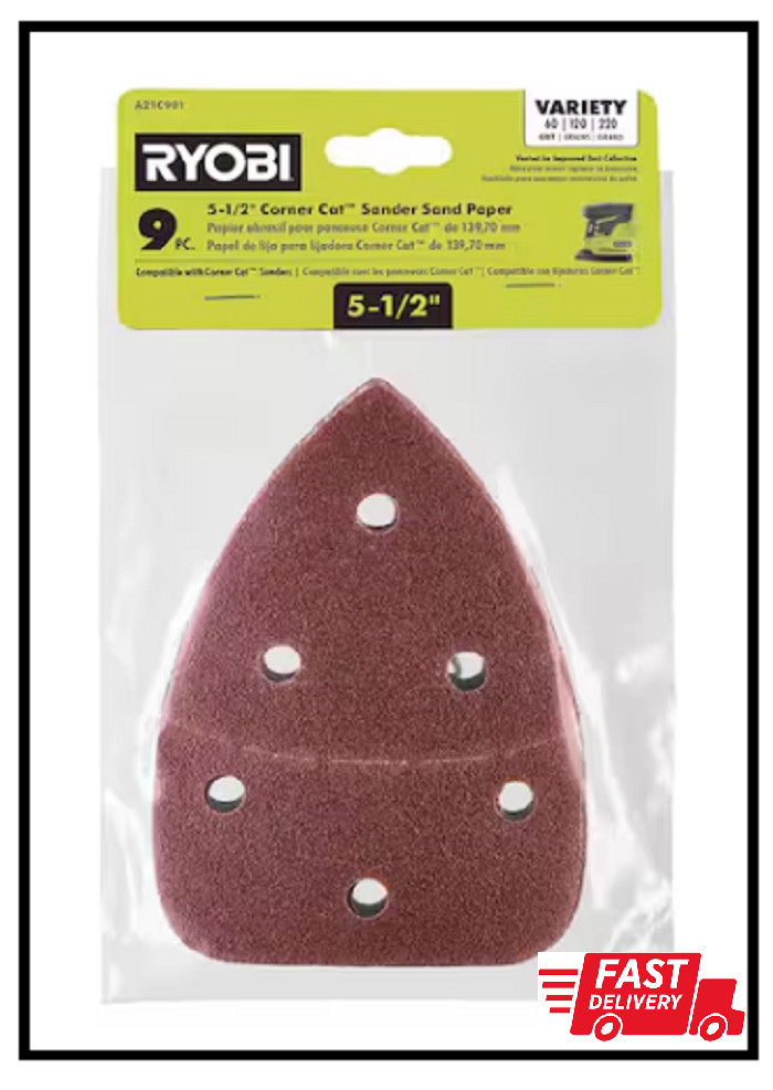 RYOBI 9-Piece 5-1/2 in. Corner Cat Sand Paper Assortment - 60, 120, & 220 GritOp