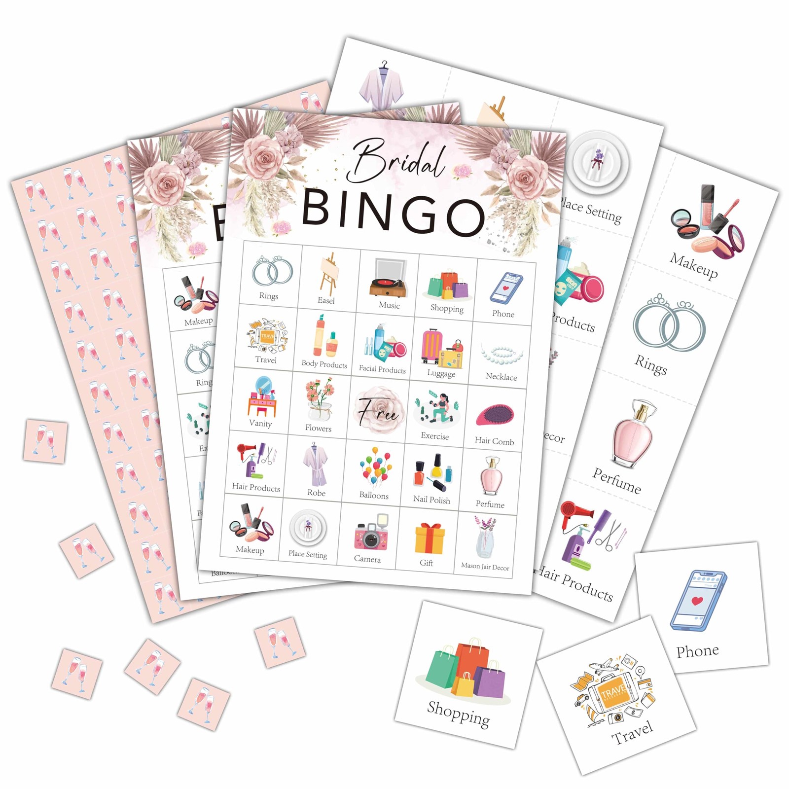Foosproea Bridal Bingo Cards, Boho Bridal Shower Game for 24 Players, Wedding...