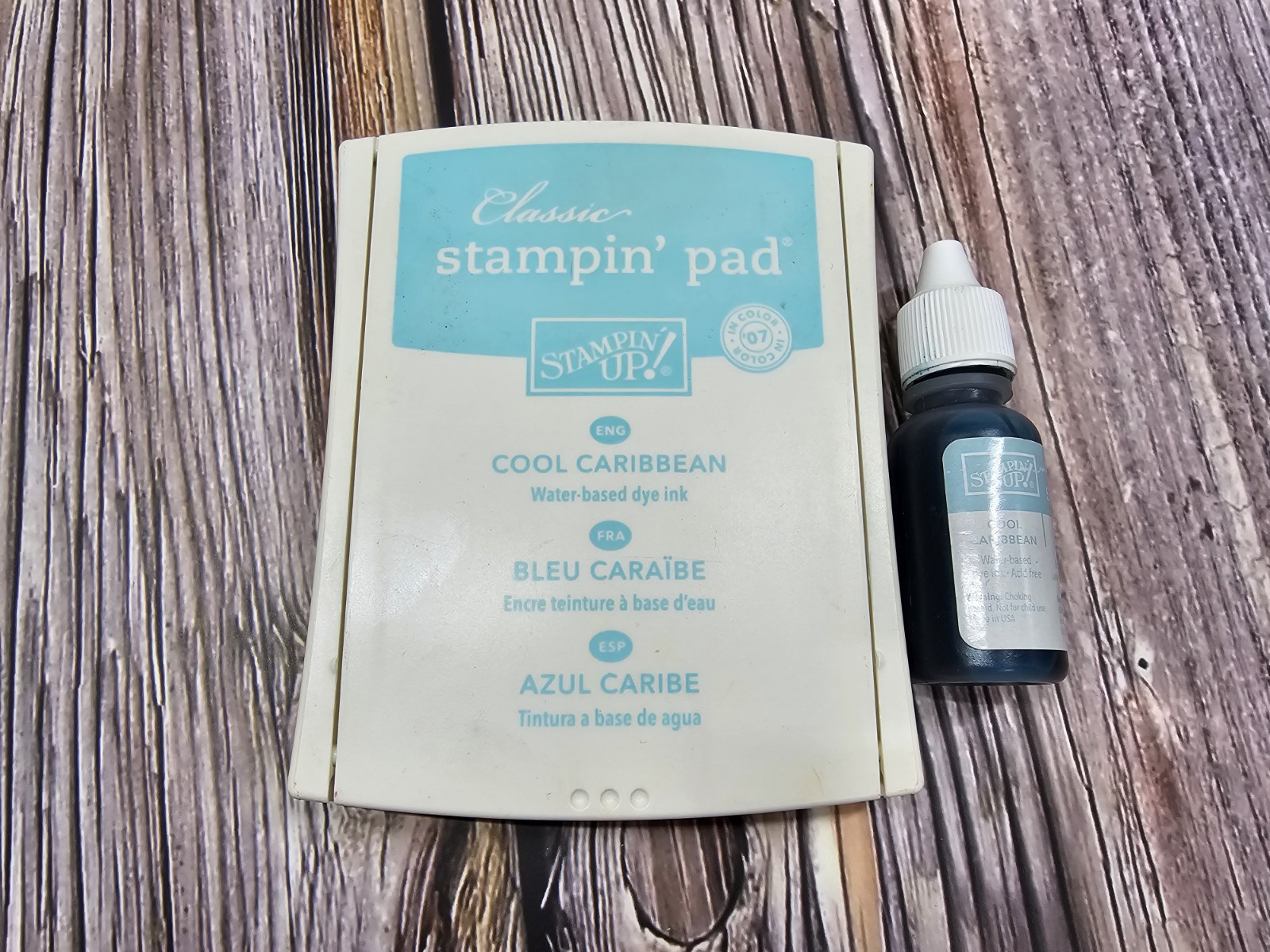 STAMPIN' UP! COOL CARIBBEAN Classic Ink pad & FULL REFILL Old Style LINEN
