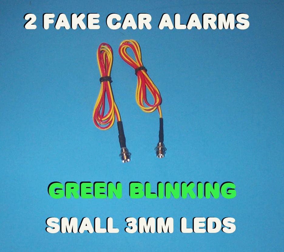 FAKE CAR ALARM LED LIGHT ~ 3mm ~ CHROME  GREEN FLASHING 6v 12v BLINK FLASH
