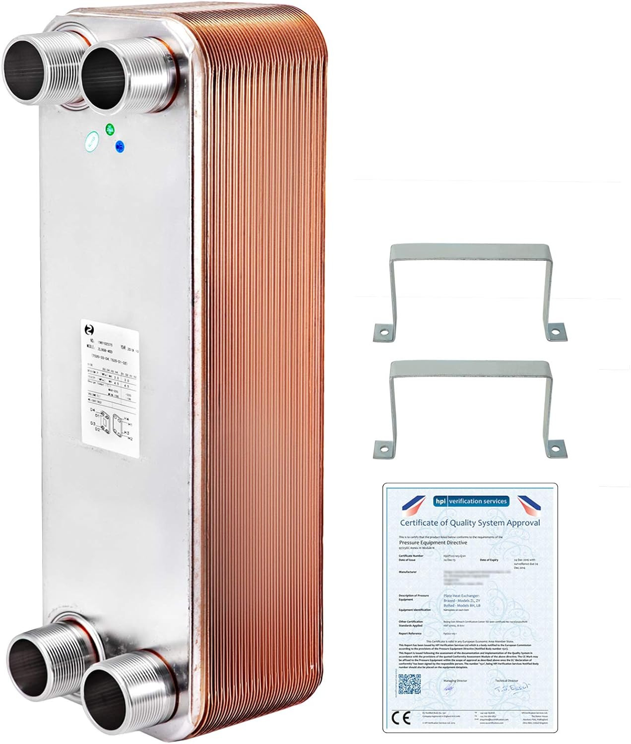 Heat Exchanger 3"X7.5" 40 Plates Brazed Plate Heat Exchanger 316L 3/4" MPT Heat