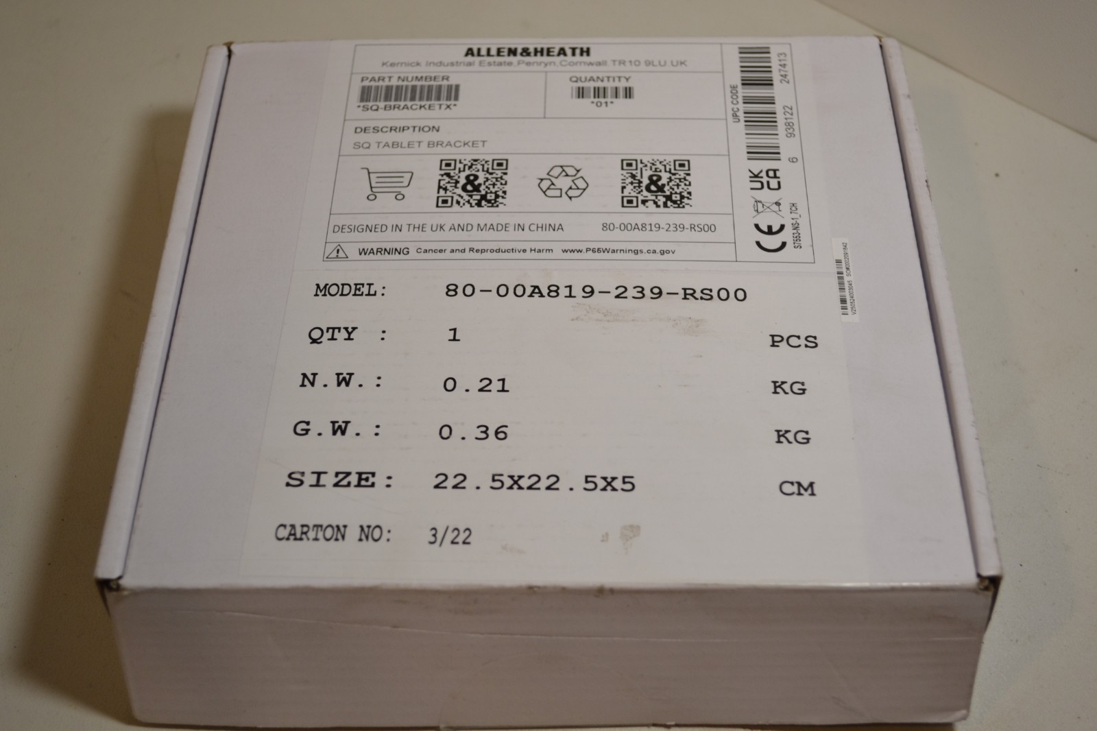 Allen & Heath Part Number: SQ-BRACKETX Model: 80-00A819-239-RS00