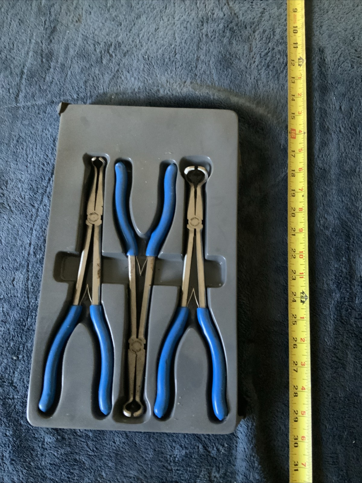 Blue Point 3pc Extended Reach Hose Grip Pliers Set…blue Handle…used