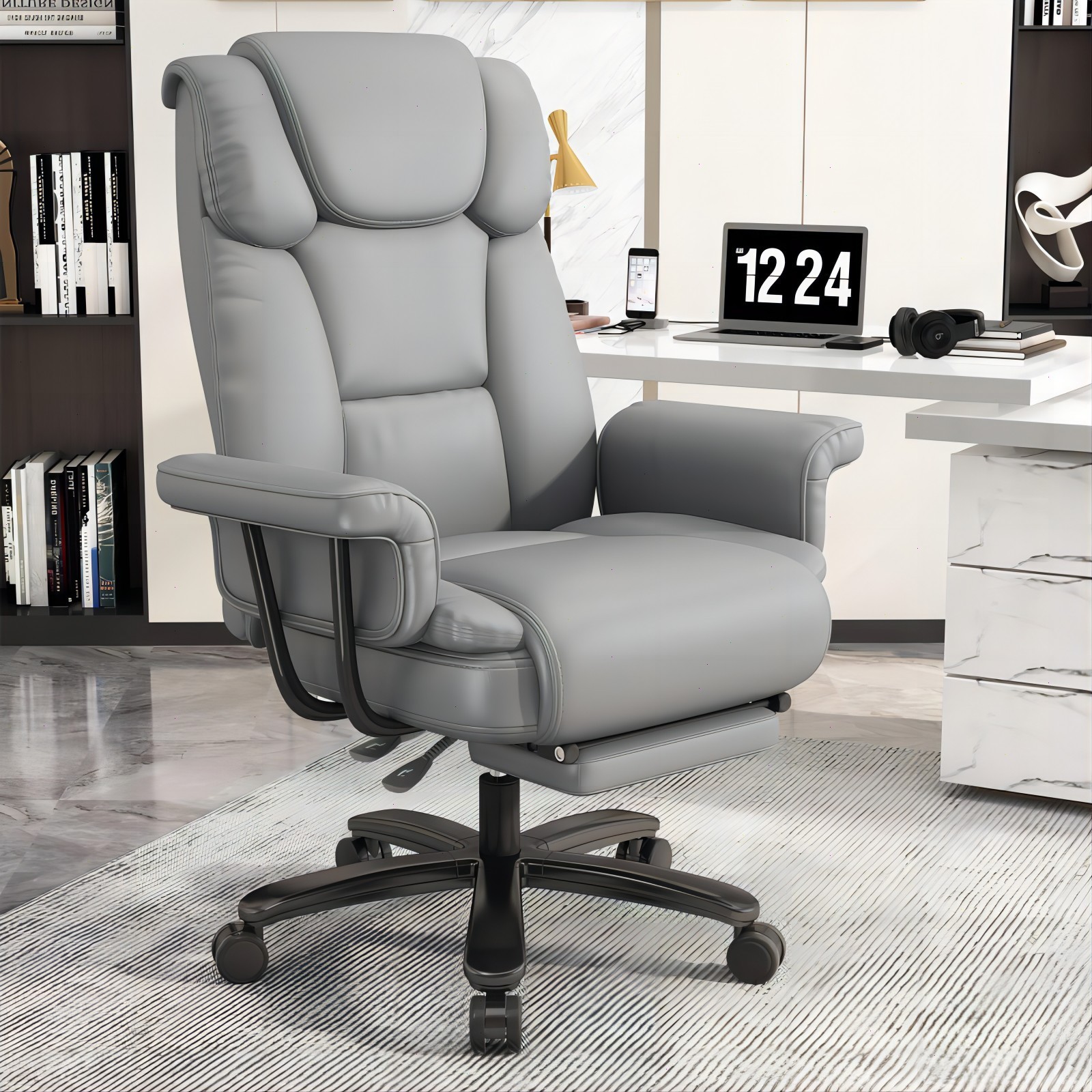 Big and Tall Office Chair Reclin with Footrest High Back Desk Chair 400LBS Gray