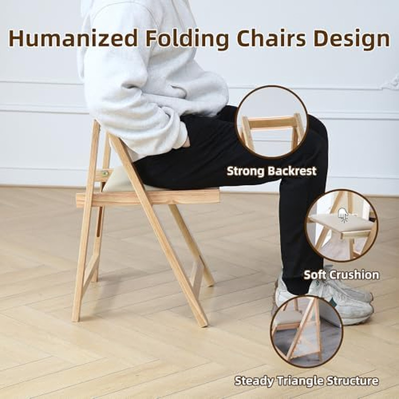 Wood round Folding Dining Table with 4 Chairs, 47.3" Space Saving Foldable Dinin