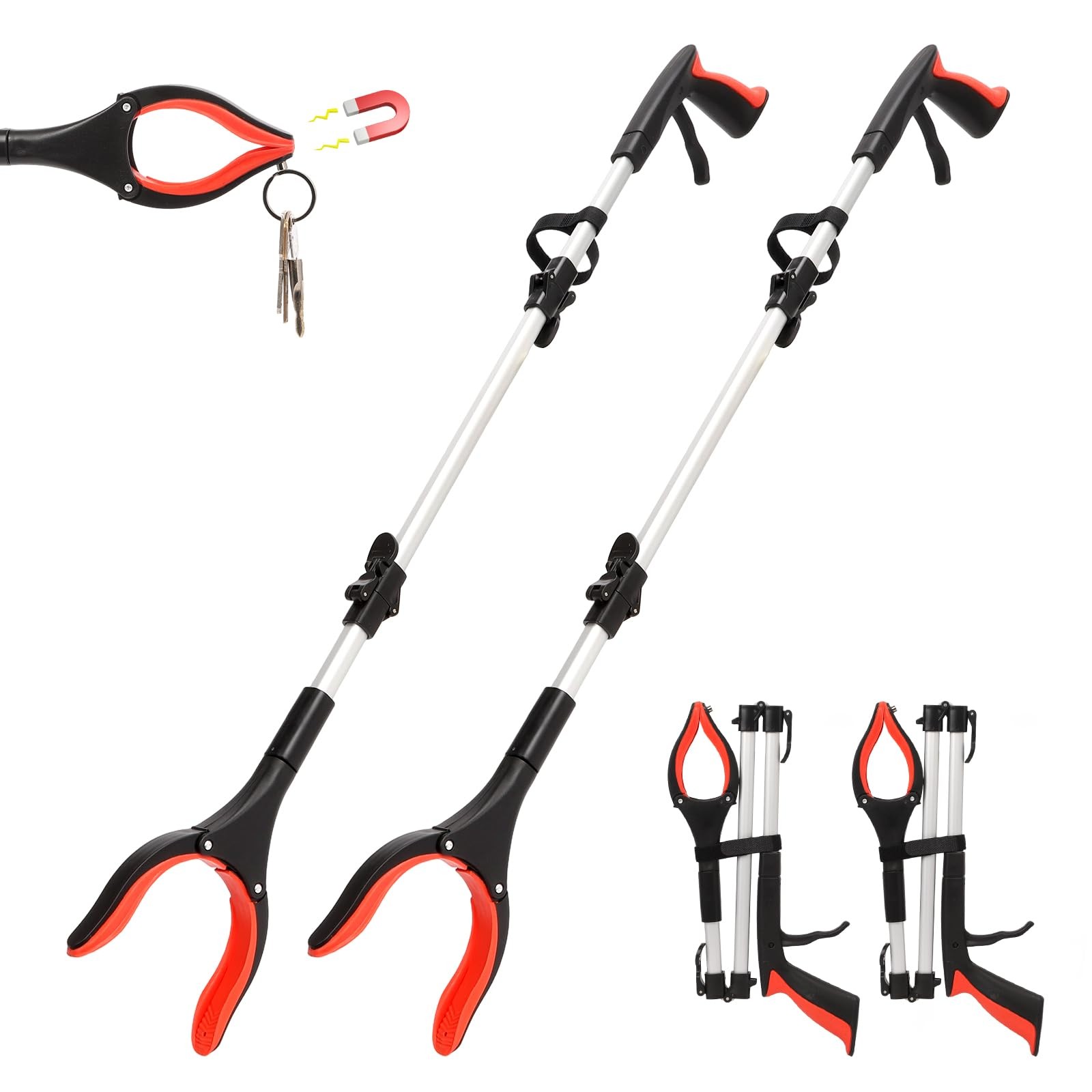 2 Pack Grabber Reacher Tool, 36" Extra Long Heavy Duty Folding Pickup Tool wi...