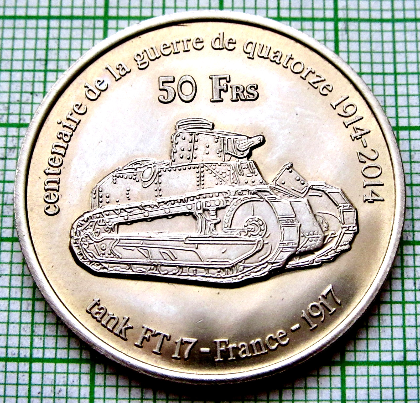 Bassas da India French Overseas Territories 2014 50 Francs, Renault FT 17 Tank