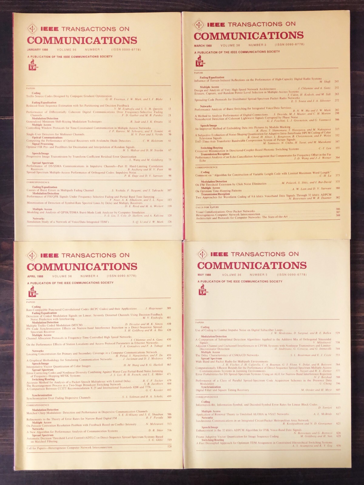 1988 IEEE Transactions On Communications - Lot of 11