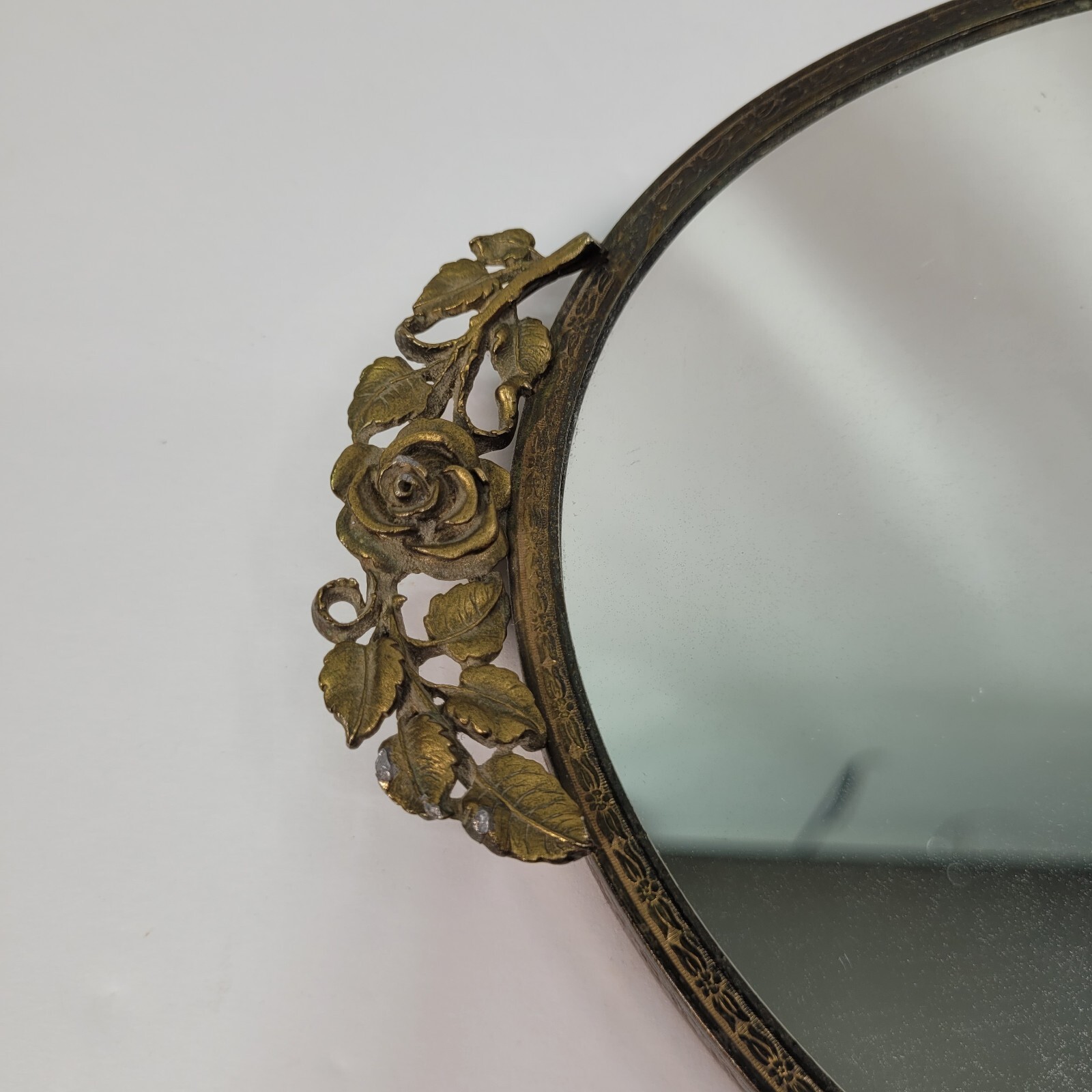 Victorian Design Bronze Flower Trim Perfume Mirror