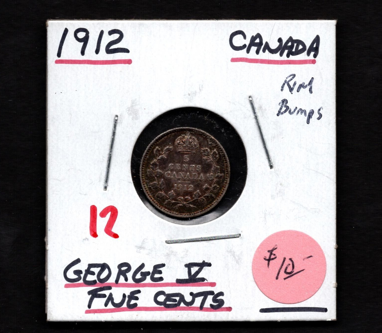 1912 - Canada- George V Five Cents- Rim Bumps