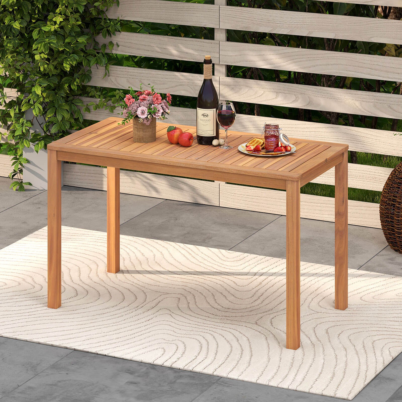 Outdoor Acacia Wood Dining Table w/Slatted Tabletop, for Garden, Balcony, Deck