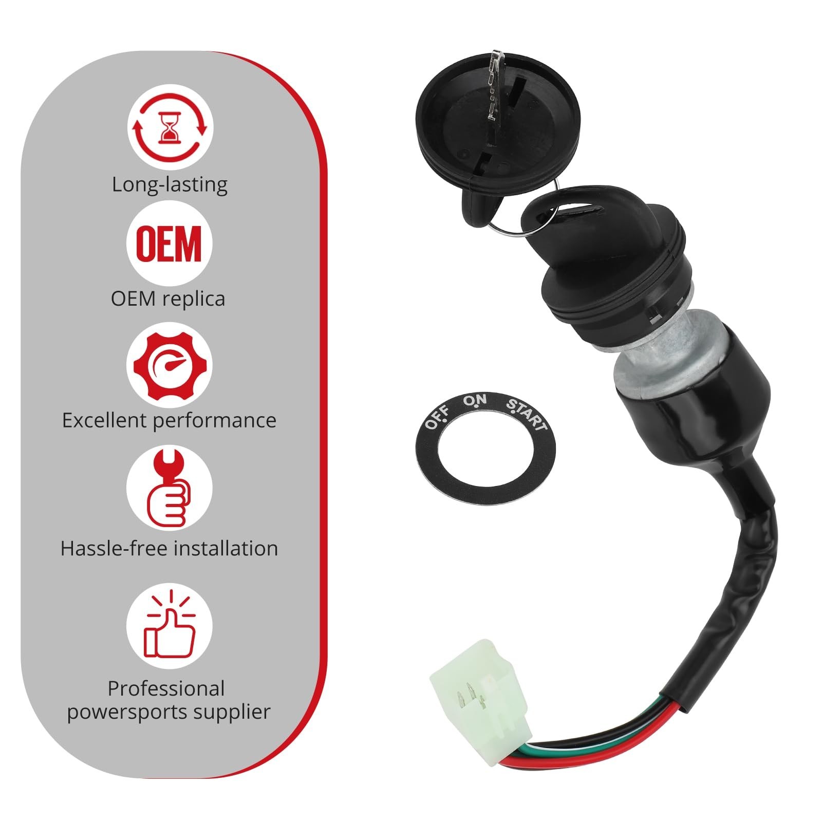 JAVIK Ignition Key Switch, Push Button, 3-Position, Black, Manual Operation, ...