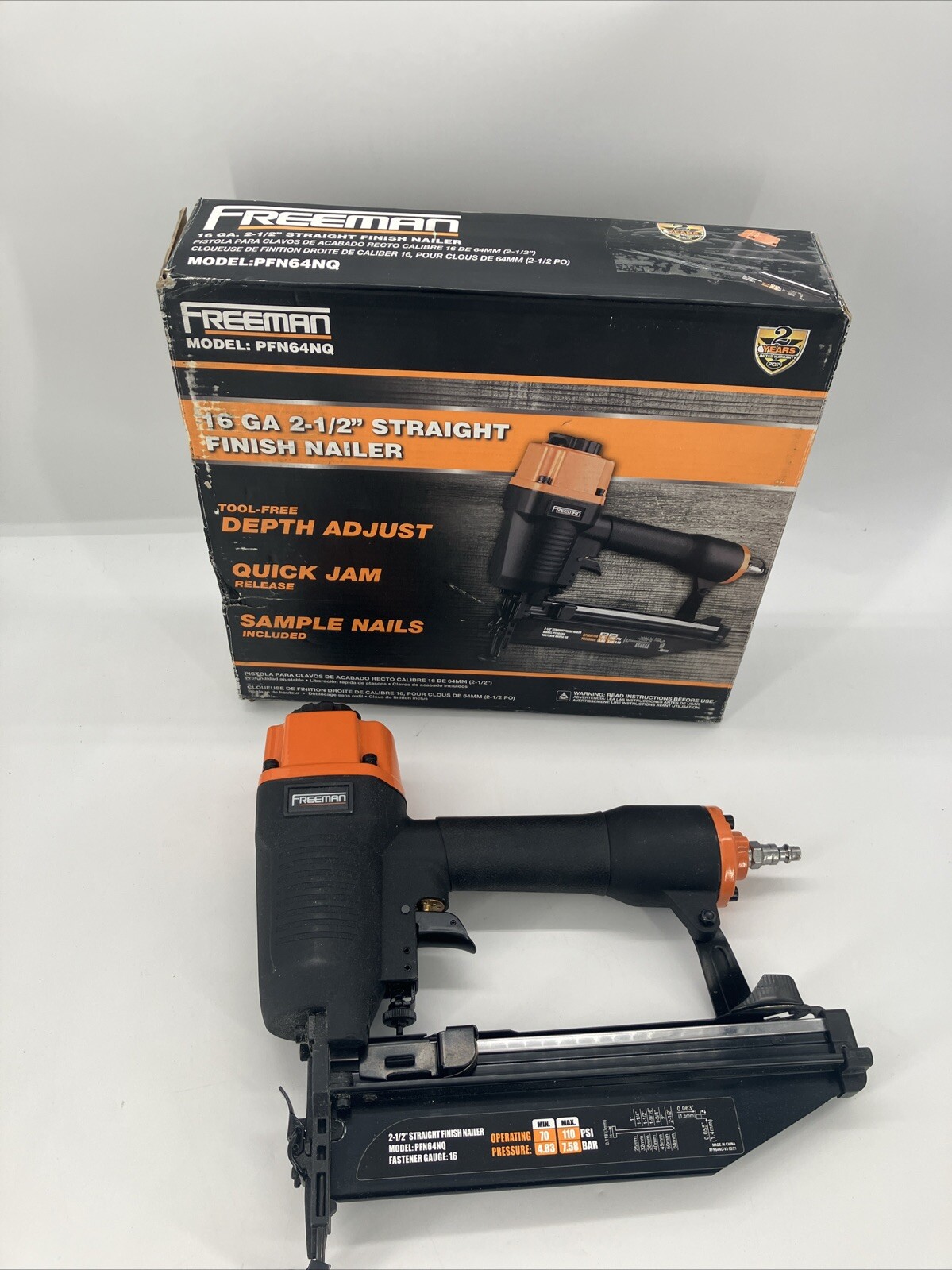 FREEMAN PFN64 PROFESSIONAL 16 GA. 2-1/2" STRAIGHT FINISH NAILER PFN64NQ
